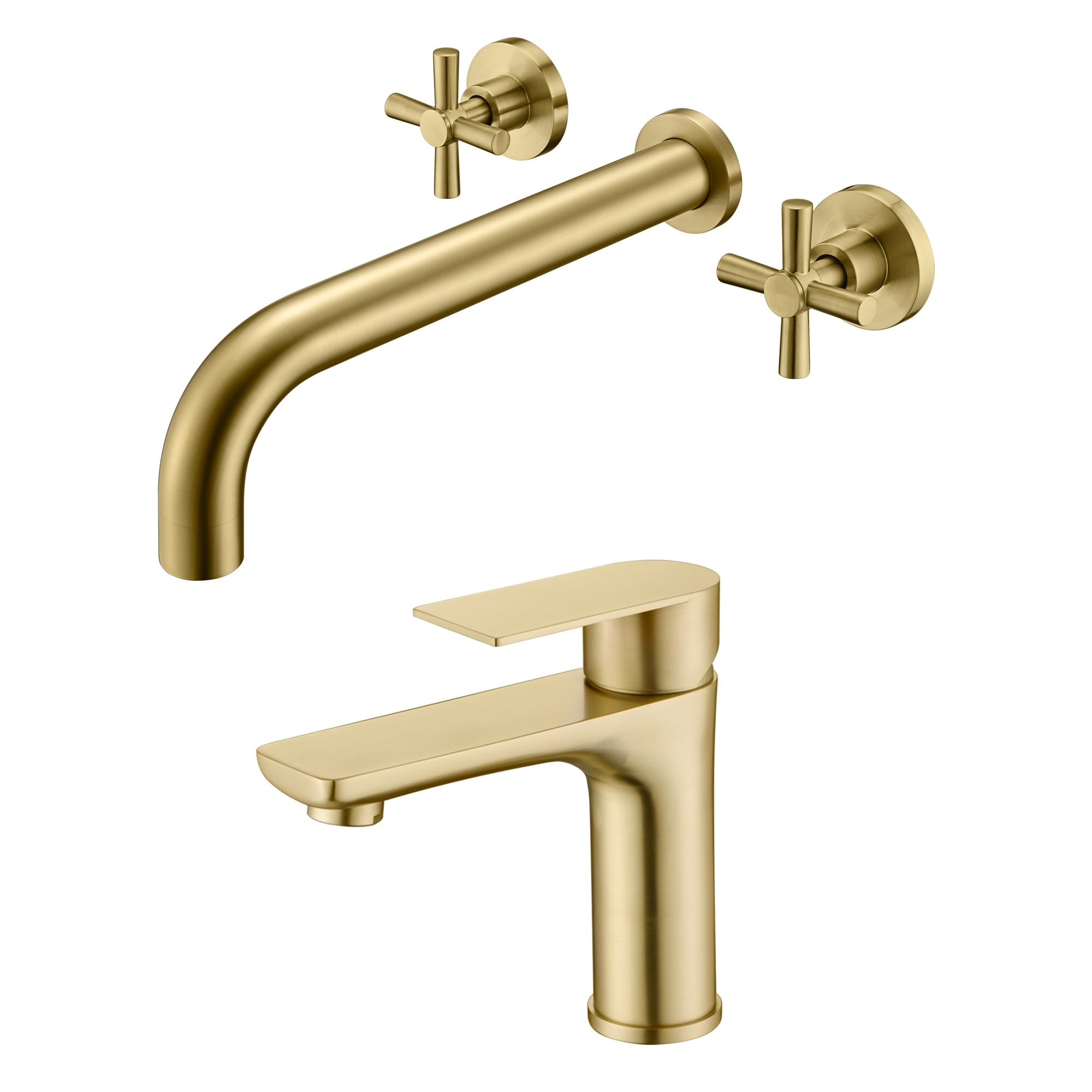 Hcfyauis Wall Mount Tub Faucet S2156i-Bg + Bathroom Sink Faucet S1425-Bg