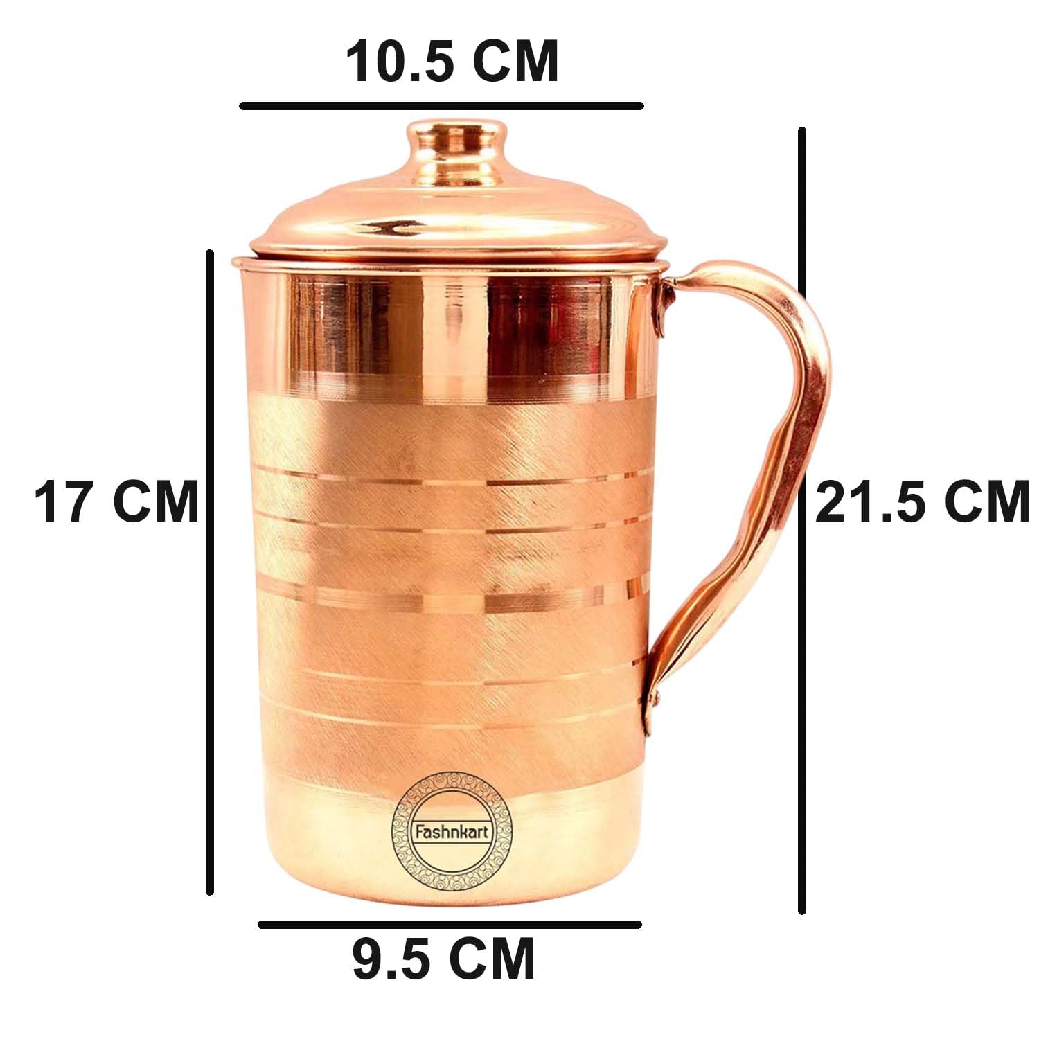 Brocca in rame puro per i benefici per la salute ayurvedici Brocca per acqua in rame artigianale da 1,5 litri con coperchio abbinato | per servire più acqua in famiglia