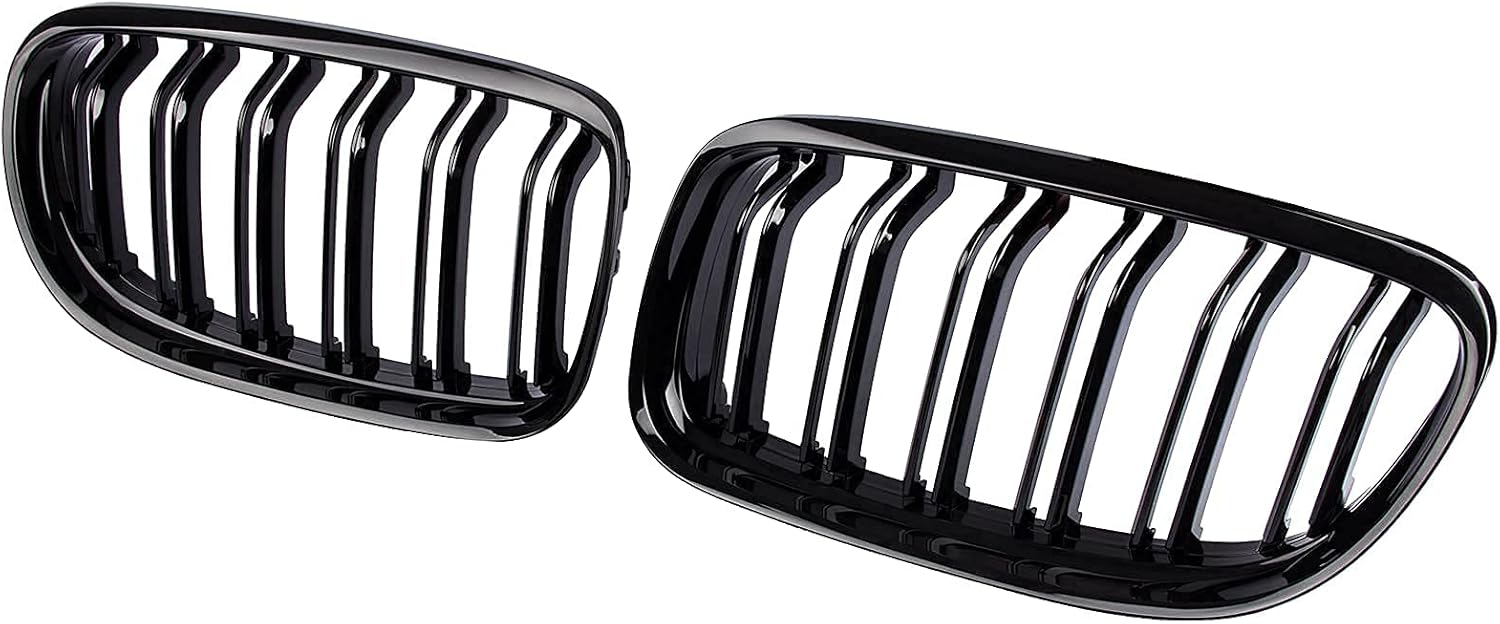 Front Bumper Kidney Grille, Pair Gloss Black Grill Double Line Compatible with 2009-2011 BMW E90 328i 318i 320i 323i 325i 330i 335i