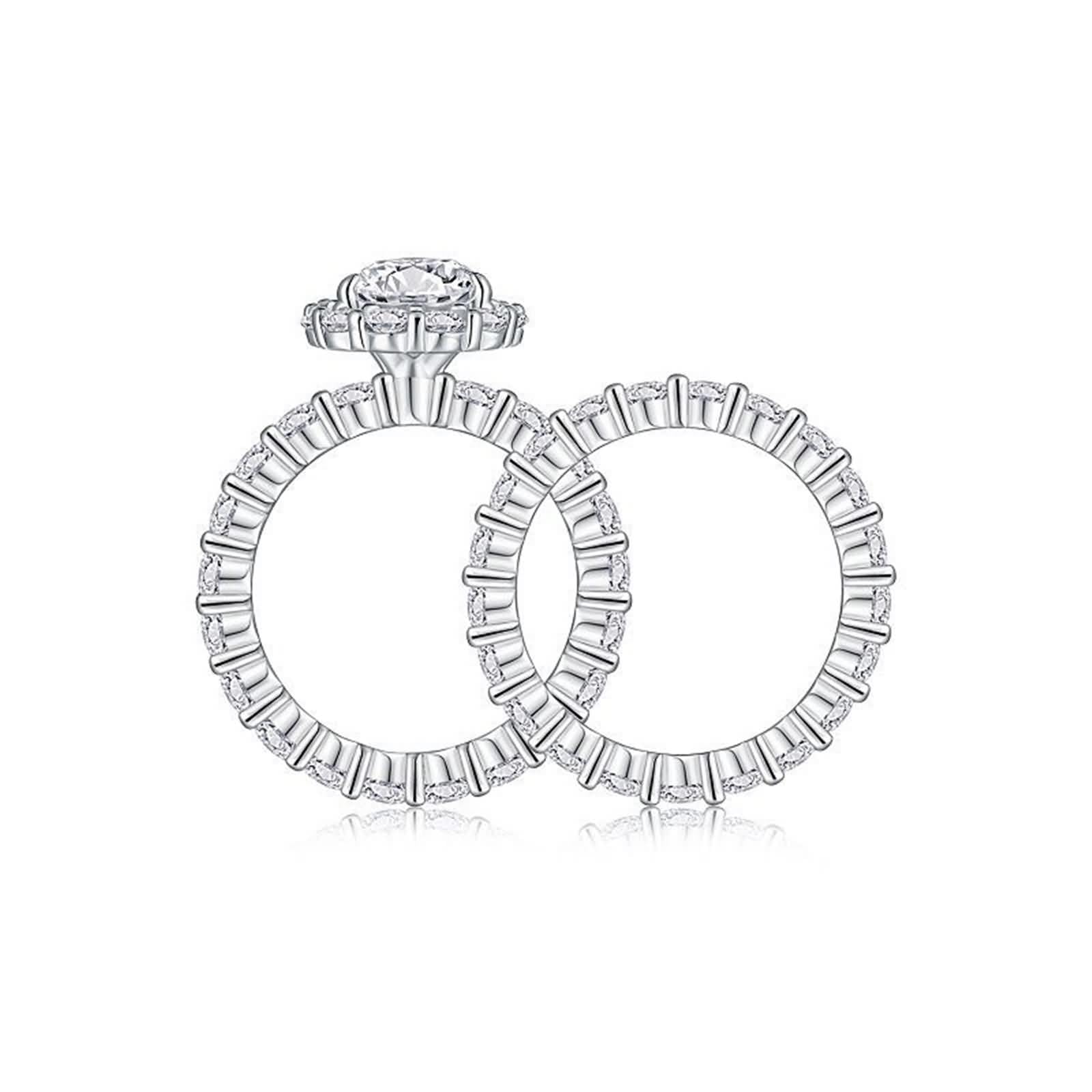 Anillos para mujer, oro auténtico, 2 unidades, oro blanco, apilables, anillos de boda con moissanite
