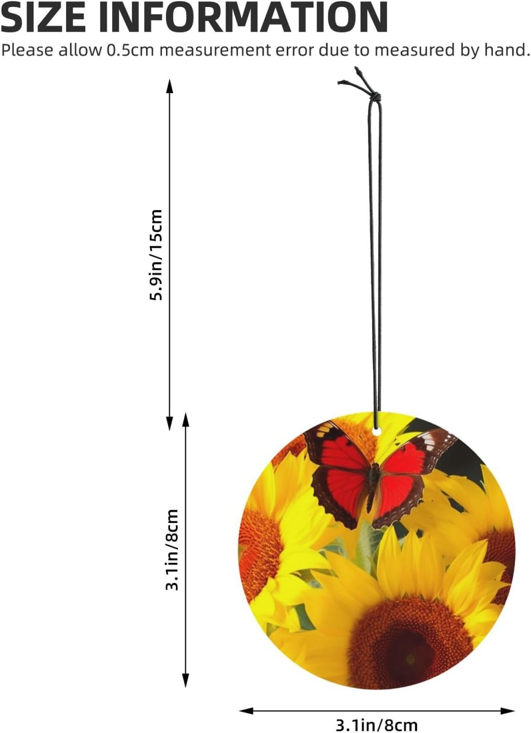 Car Air Freshener 24 PCS Yellow Sunflowers with Red Butterfly Hanging Car Air Fresheners Auto Interior Decor Card Freshener Strong Scented Card Lavender Cars Scents for Close Drawer Round Shape