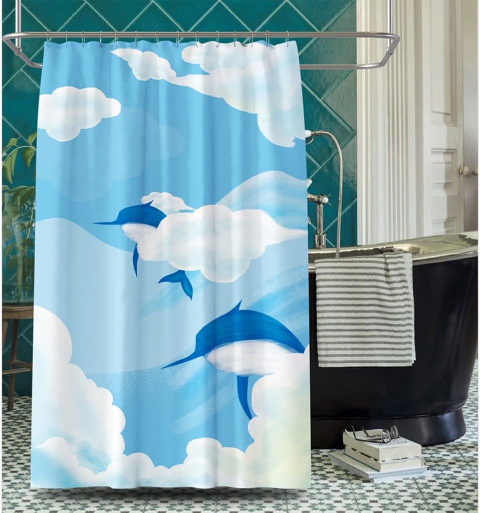 Shower Liner Shower Curtain Creative Dolphin Pattern Shower Curtain Digital Printing Shower Curtain Polyester Waterproof Shower Curtain Suitable for Bathroom (Color : W150xH180cm) (W120xh180cm )