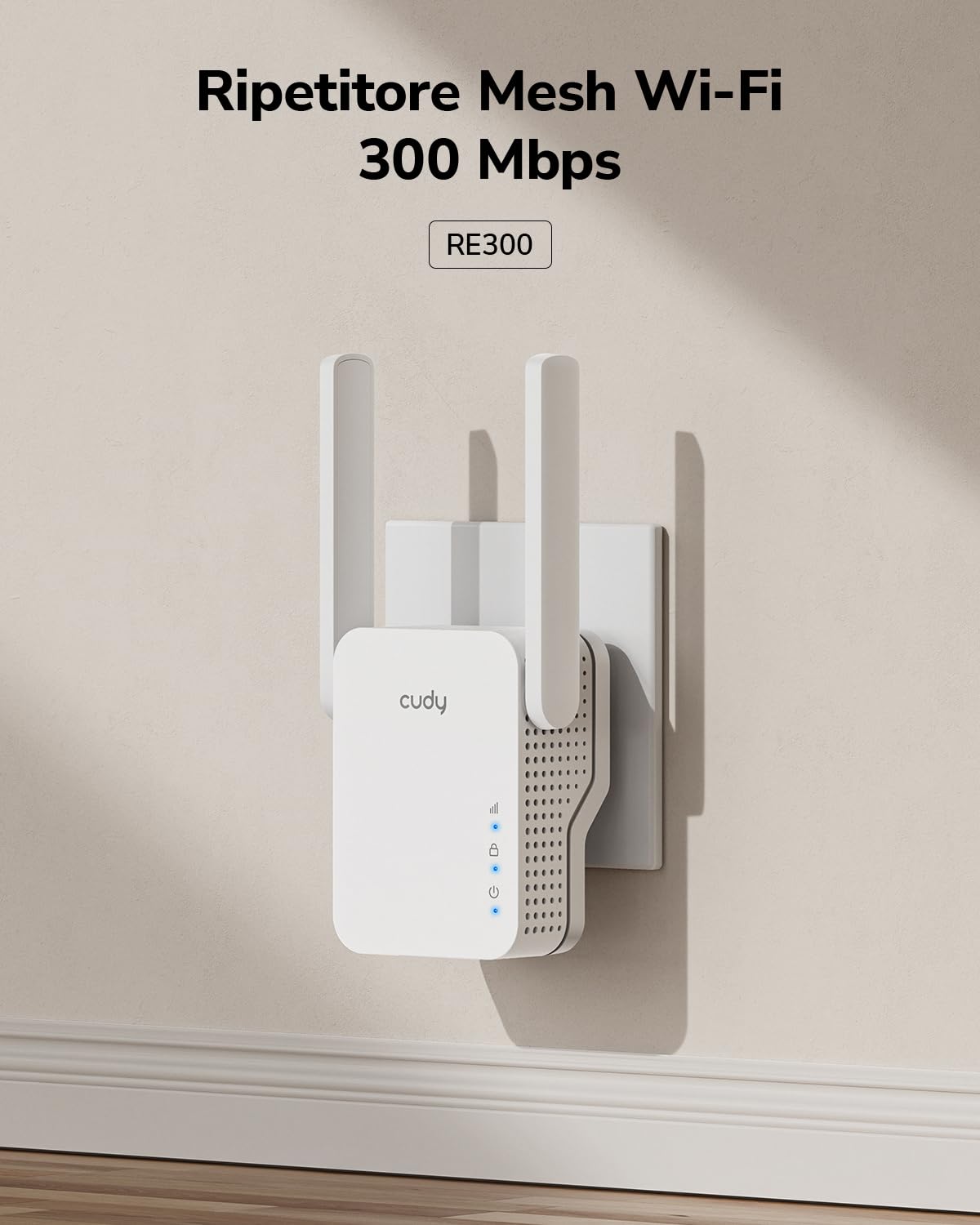 Cudy RE300 N300 - Estensore di Gamma WiFi, Amplificatore di Segnale da 300 Mbps 2.4 GHz con Porta Ethernet, Estensore WiFi a Maglia con Pulsante WPS, Ripetitore Plug and Play, Compatibile con Modalità