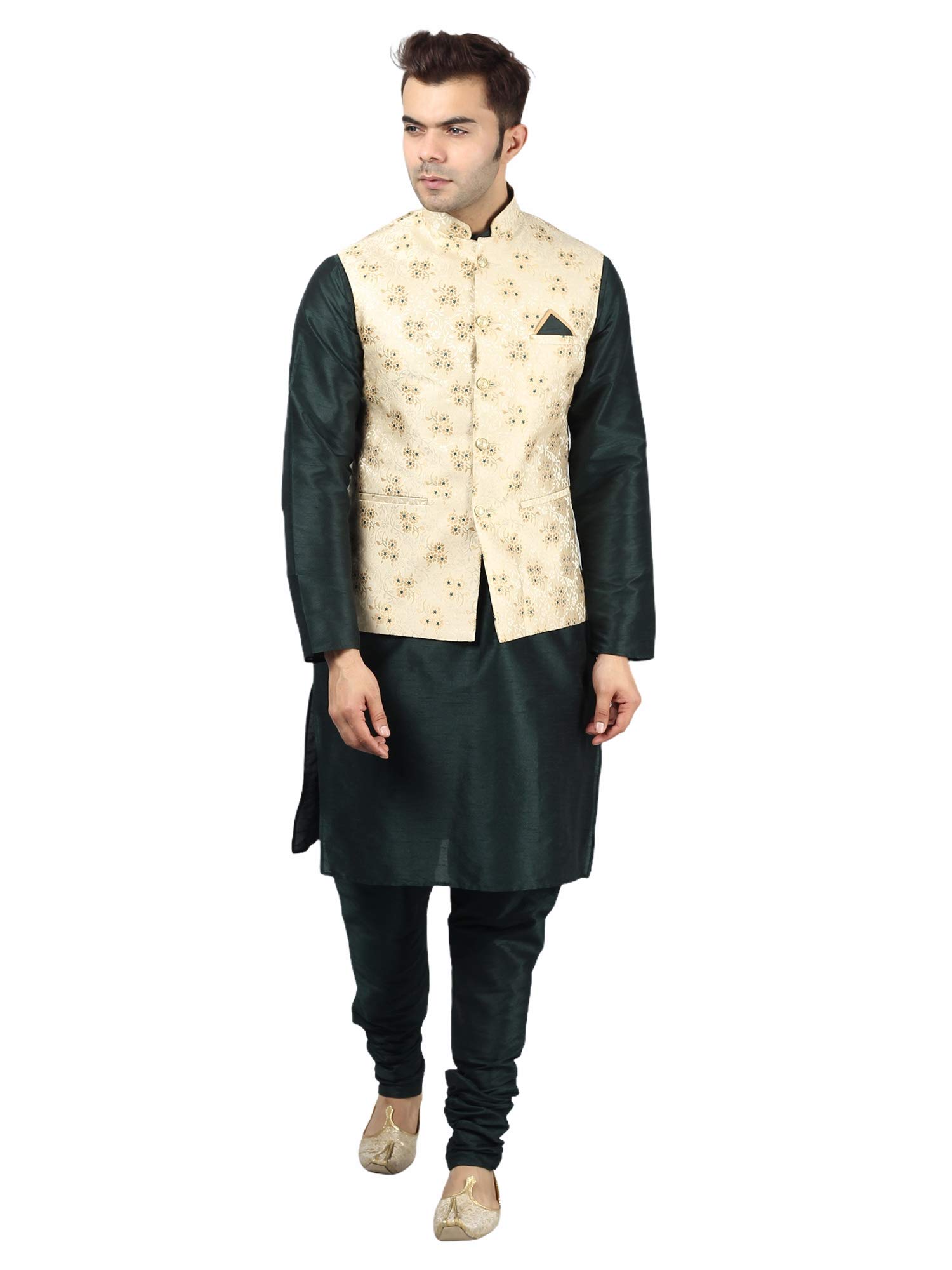 Uri and MacKenzie Men's Silk Blend Kurta Pajama with Designer Ethnic Nehru Jacket /Modi Jacket/Waistcoat