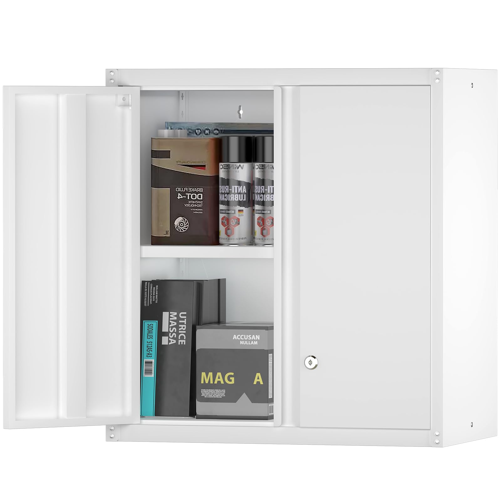 IRONFFICE Metal Wall Cabinets,Locking Wall Storage Cabinet with Adjustable Shelf,Garage Hanging Cabinet for Home Office,Garage,Basement,Black