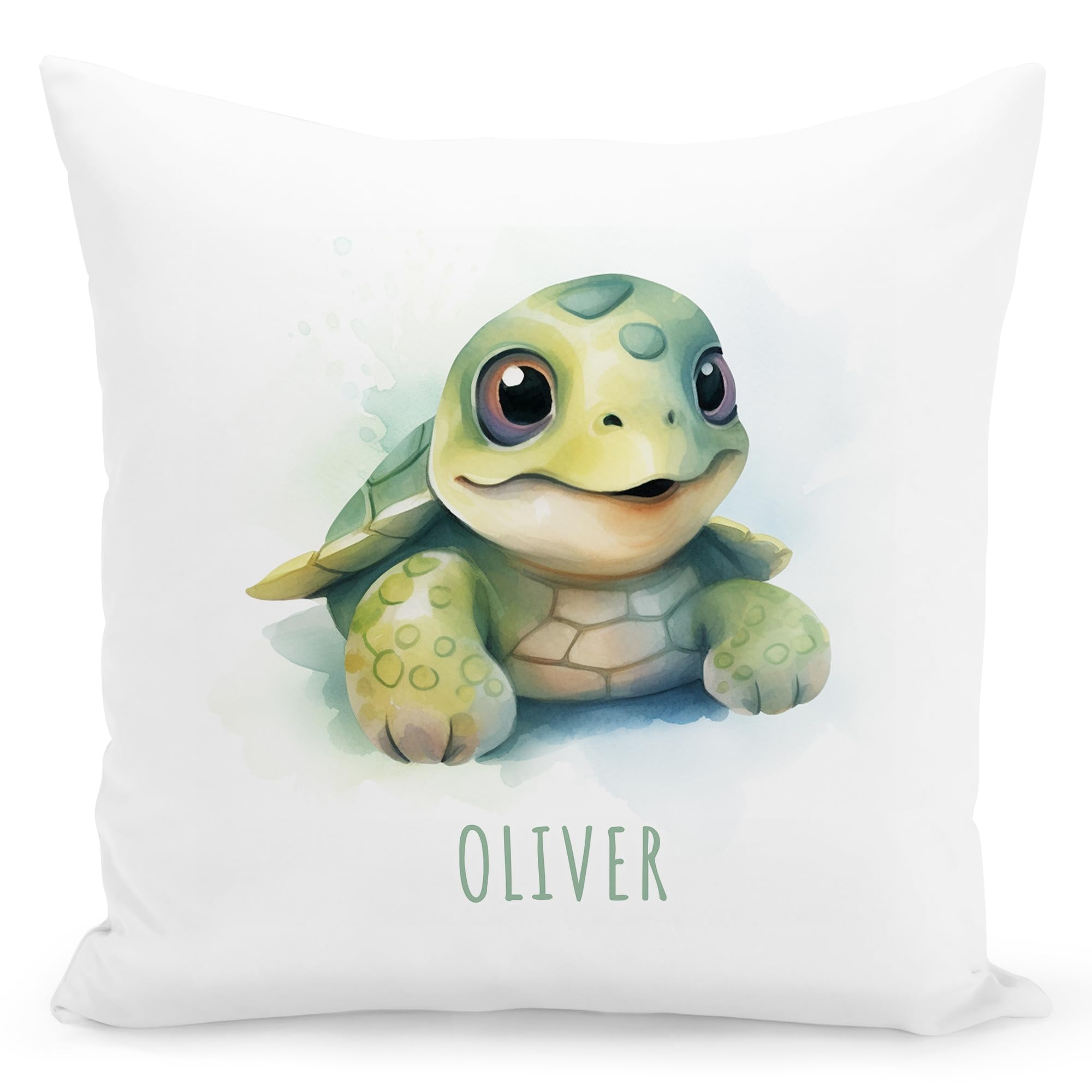 DEL MÀ Unique & Personal Schildkröte Kissen personalisiert mit Namen Kinderkissen Kuschelkissen Kinder Geschenk Kinderzimmer Deko Junge Mädchen Zierkissen Dekokissen 40x40 cm inkl. Füllung und Bezug