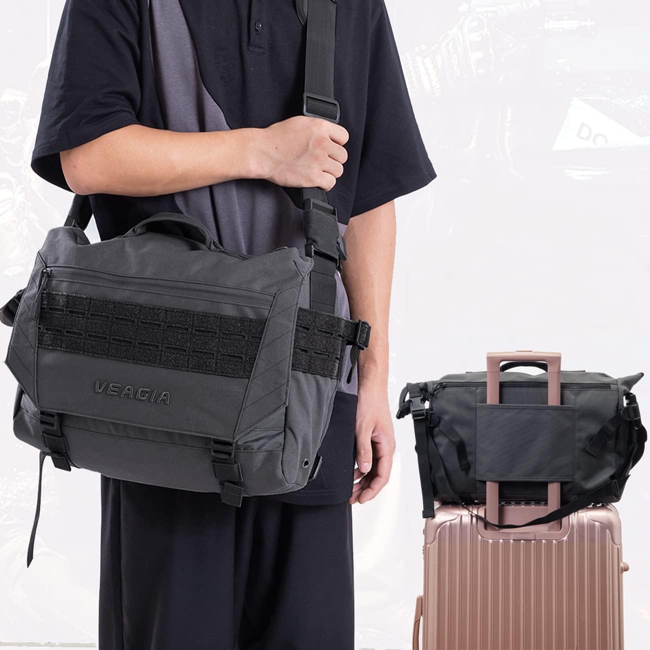 Messenger bag Laptop bag Briefcase Molle system Tactical style Detachable shoulder strap Shoulder Bags - Image 2