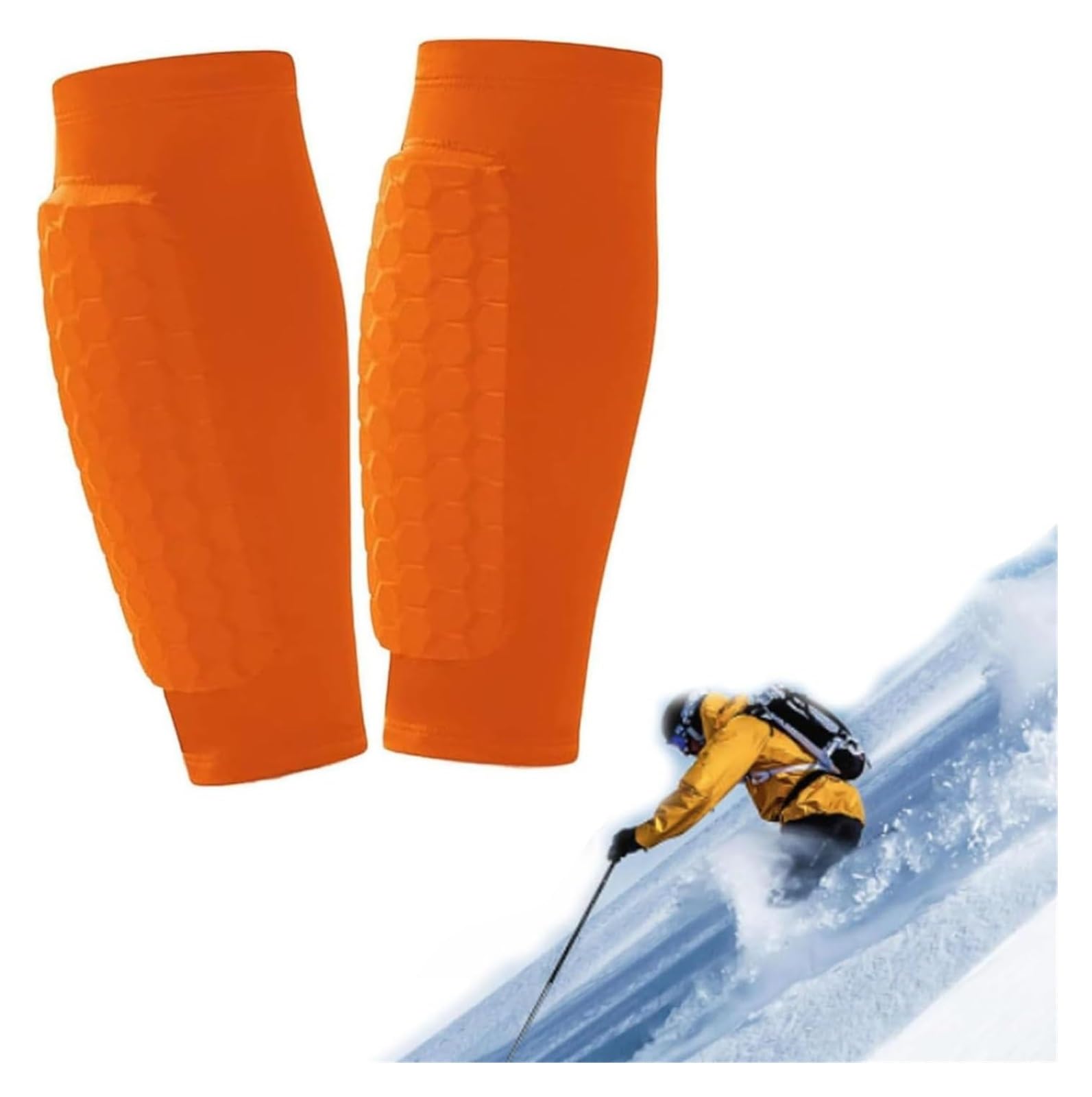 2026 New Skiing Shin Guards Pads Socks,Calf Compression Sleeve With Honeycomb Pads,Breathable Elastic Anti-Collision For Skiing & Snowboarding(Orange,XL)