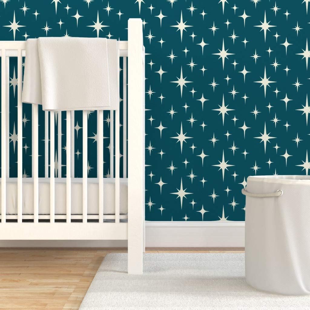 Peel & Stick Wallpaper 3ft x 2ft - Mid Century Modern Atomic Teal Vintage Retro 1950S Custom Removable Wallpaper by Spoonflower