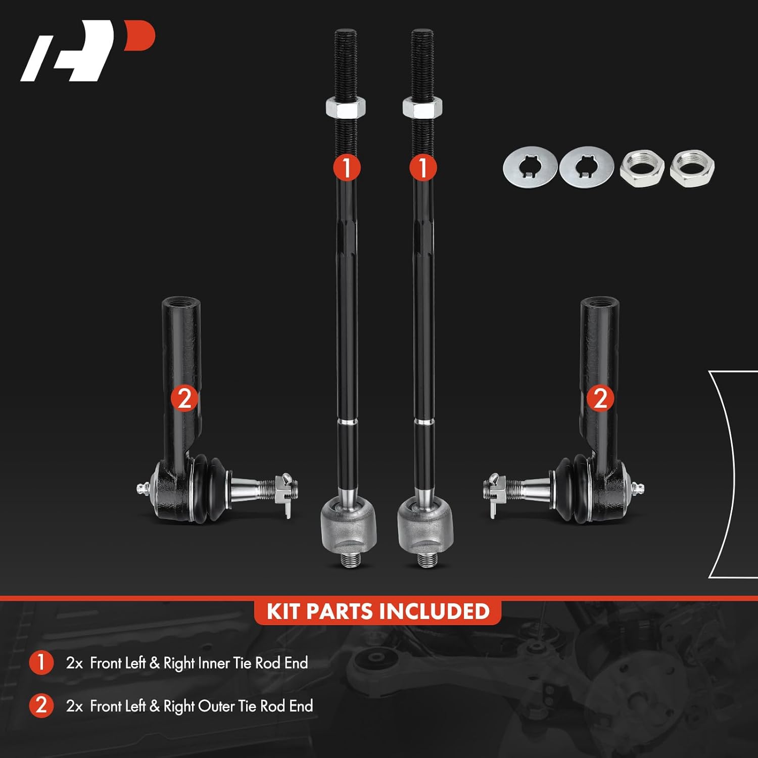 A-Premium Set of 4, Front Inner & Outer Tie Rod End Kit, Compatible with Chrysler Pacifica 2004 2005 2006 2007 2008