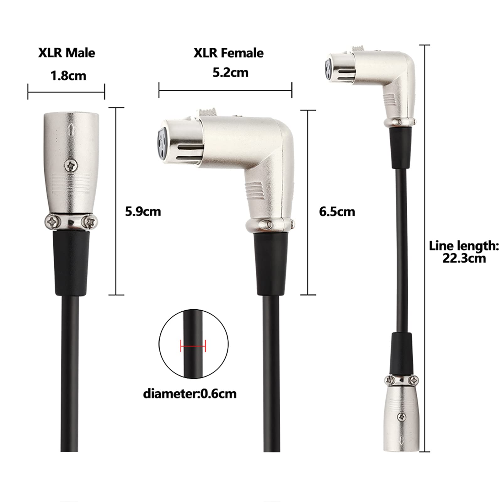 Câble Audio Angle Droit 6,35mm Vers XLR - 50cm - Pour Micro, Table De Mixage, Ampli - Qualité Studio