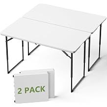 Folding Table 2 Pack, 4 FT Foldable Plastic Table with Adjustable Height, Heavy Duty Fold in Half Utility Table, Portable Picnic Table for Camping, Parties, RV Travel