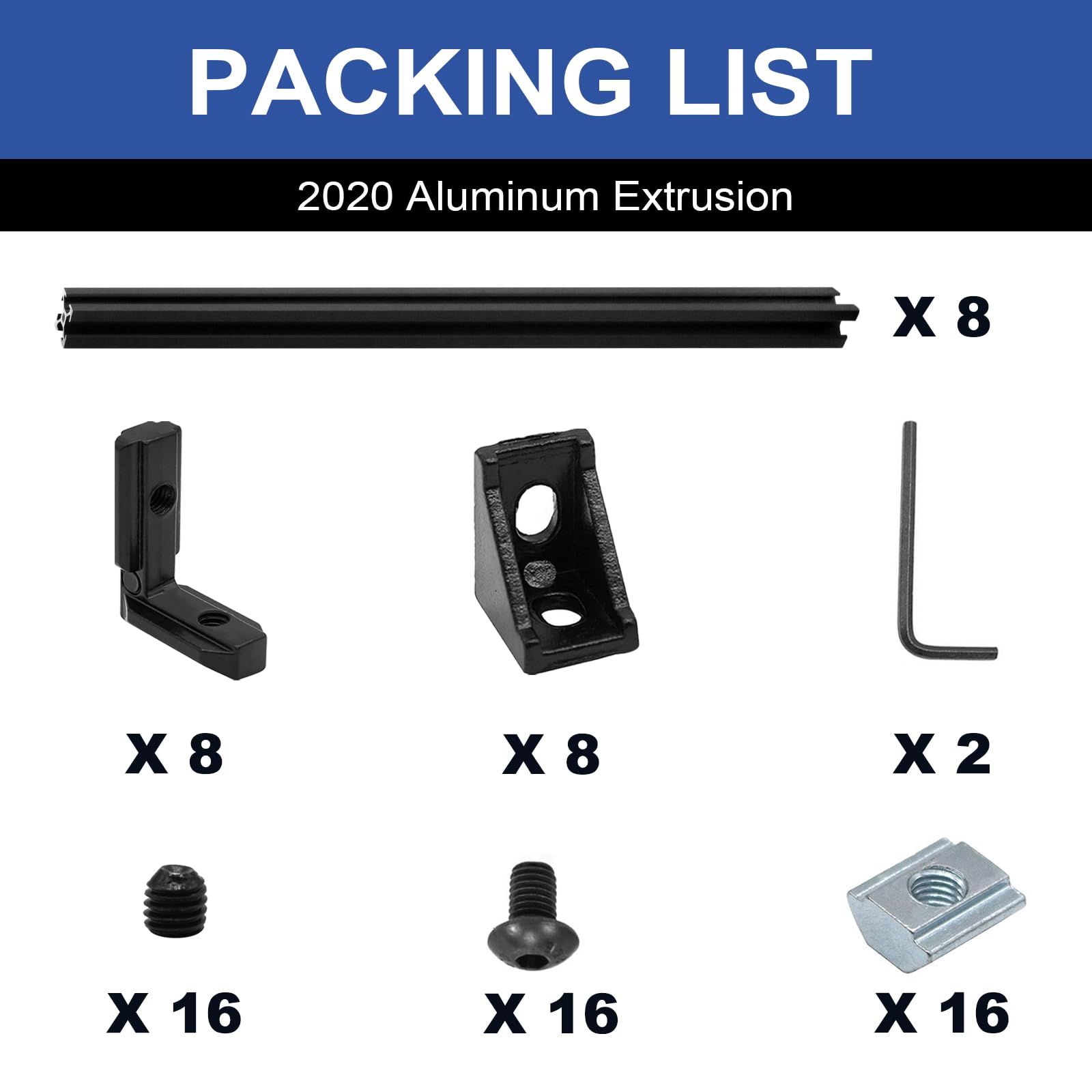 Paquete de 8 extrusión de aluminio 2020 ranura en T de 350 mm, perfil de aluminio extruido negro de 20 x 20 pulgadas, marco ranurado en T, riel lineal anodizado estándar europeo para