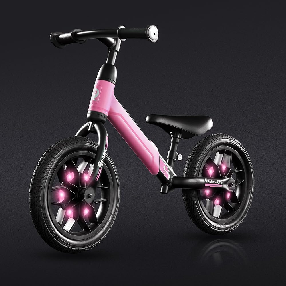 QPLAY Balance Bike Spark Vélo d'équilibre sans pédales avec éclairage LED à dynamo pour enfants de 3 à 6 ans - Réglable en hauteur - Charge maximale de 30 kg - Roues de 12"