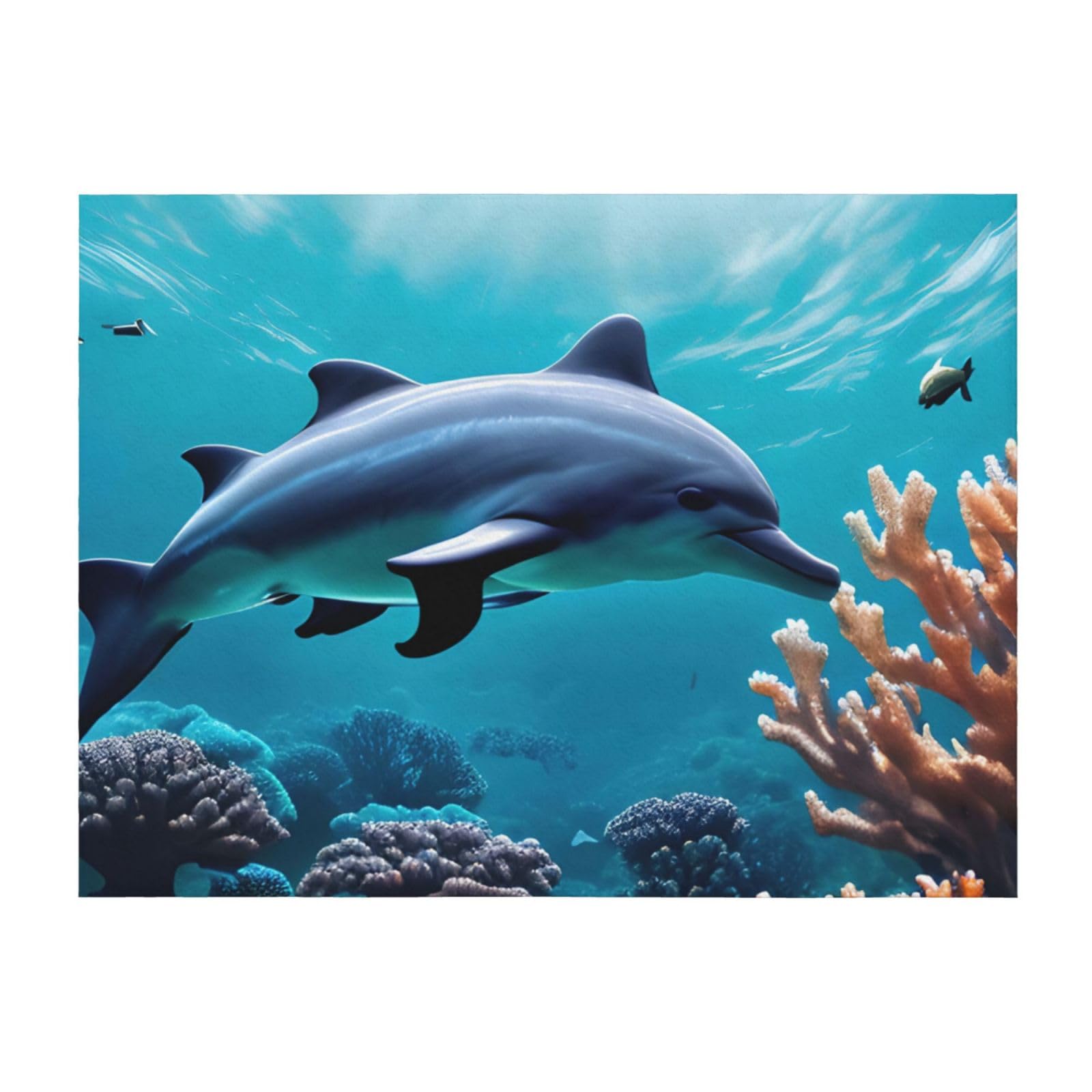 Couverture de lit légère en microfibre motif dauphins et corail EdWal