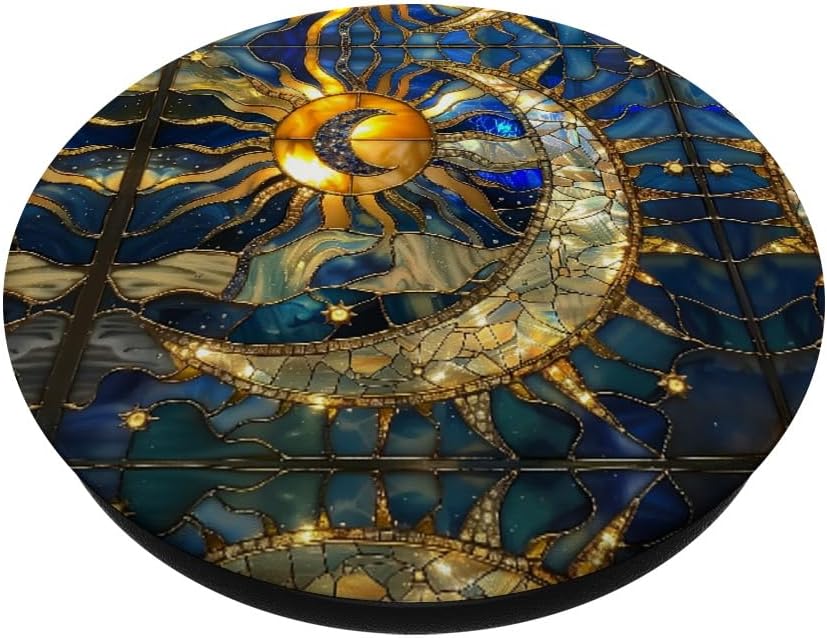 Celestial Sun Moon Star Stained Glass Effect Art Stain Glass PopSockets Adhesive PopGrip - Image 2