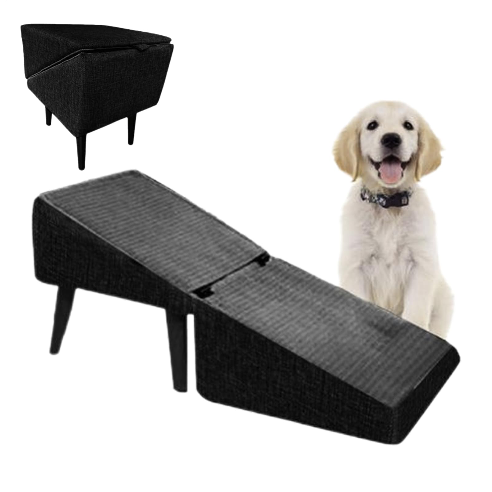 Rampa para Perros En Dos Partes, Plegables Escaleras para Perros Pequeños, Escalones 2 En 1 para Mascotas, Taburete Antideslizante para Mascotas, Rampa para Sofá, Cama, Silla Y Coche(Negro)