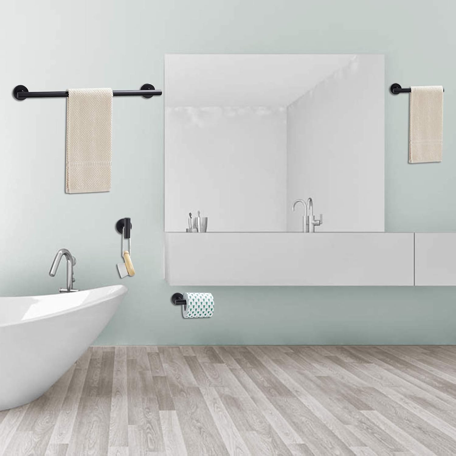 4-Pieces Bathroom Hardware Set Matte Black SUS304 Stainless Steel Wall Mounted Towel Rack Pack - Includes 16" Towel Single Bar, Hand Towel Bar, Toilet Paper Holder, Robe Towel Hook,16 inches : Tools & Home Improvement