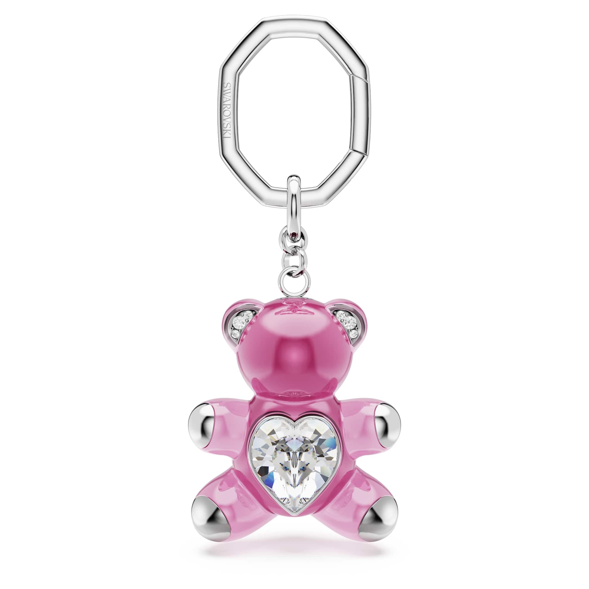 Swarovski Brelok do kluczy Teddy, Niedźwiedź, Różowy, Powłoka z rodu
