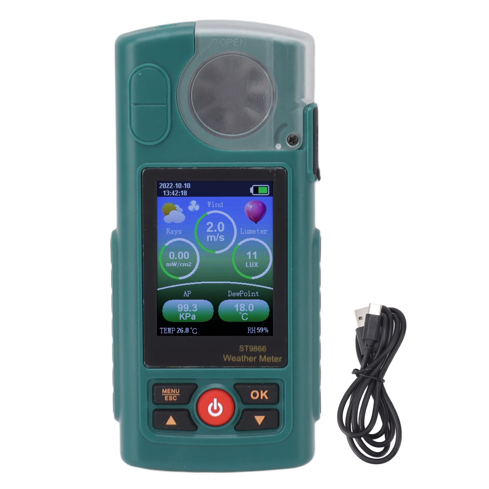 Medidor de Viento con Pantalla Sc Grande, Probador de Mano, Medidor Cfm Digital para Meteorología, Drones, Veleros, Surf, Temperatura, Humedad en el Tiempo, También Función de