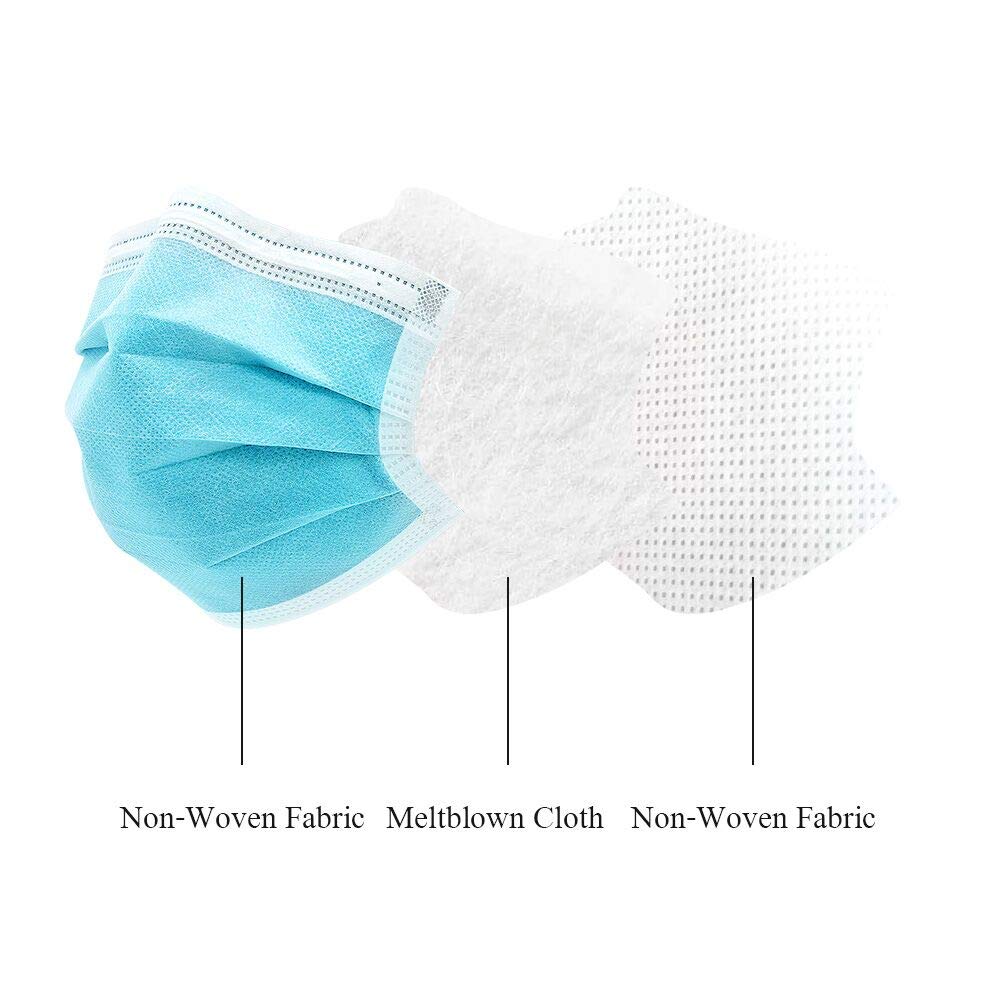 lalc 50PCS Disposable Face Mask 3Ply Filter Elastic and Soft Ear-Loop Mask 5×10PCS