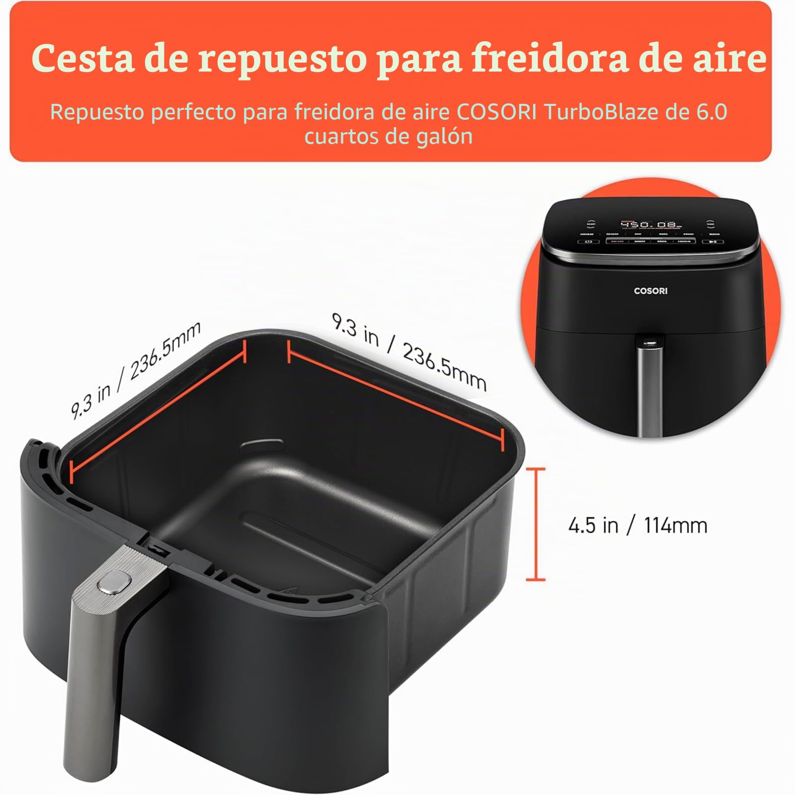 COSORI Turboblaze - Cesta original para freidora de aire de 6 cuartos de galón, accesorios de repuesto para freidora de aire CAF-DC601-KUS, antiadherente, apta para lavavajillas, CRP-DC601RB-KUS