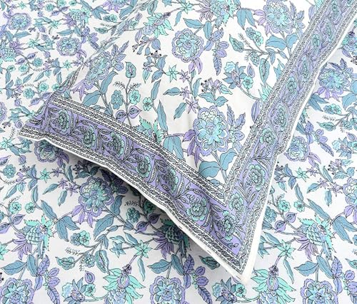 Image of elanorhomes 100% Cotton 240 TC Single Bedsheet for Single Bed, 60 x 90 inch Cotton Bed Sheet with 1 Pillow Cover, Soft Breathable Floral Printed Bedsheet for Bedroom (Azure Bloom)