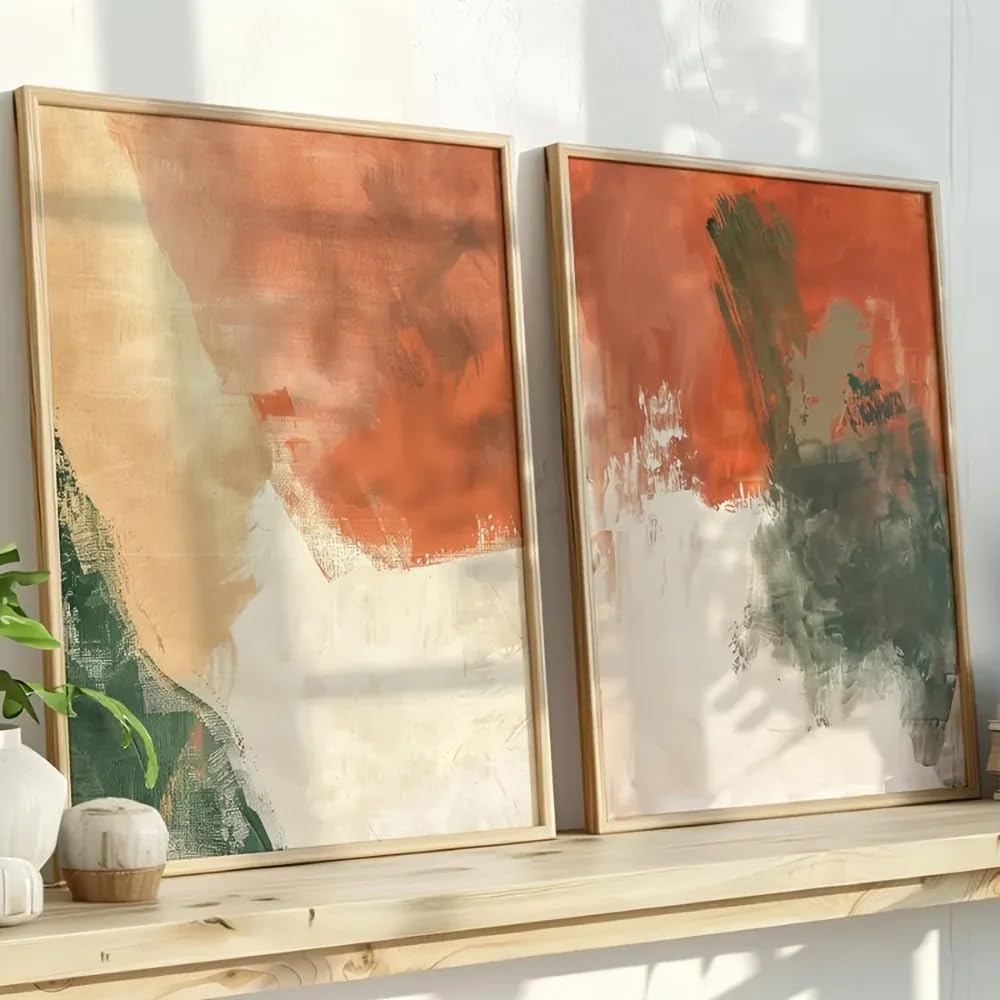 LTjiajuypd Canvas Prints Modern Minimalist Abstract Art Poster Olive And Beige Printing Warm Earthy Wall Decoration(35x50cm-2Pcs)