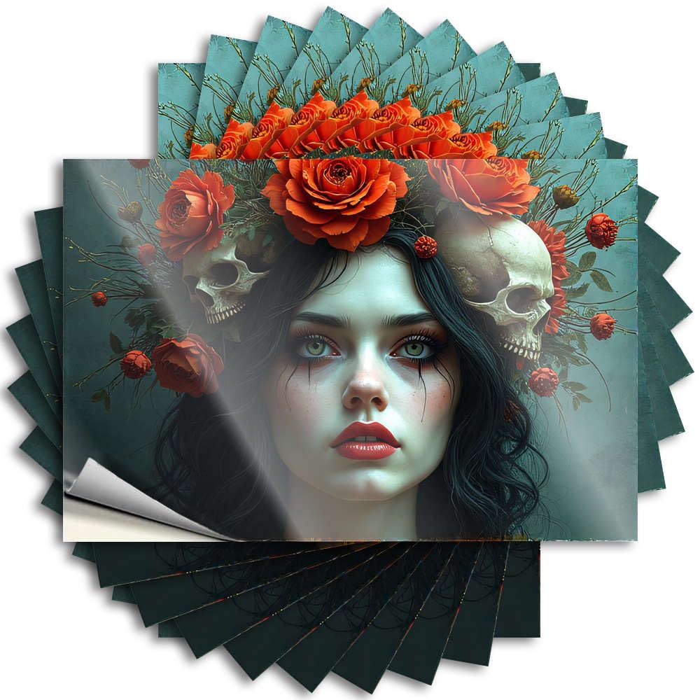 Skulls, Roses, and Vibrant Red Lipstick Decals Fun Stuff Self Adhesive | Winter Case Vinyl Sticker Pack for Absorbing(8X12CM)