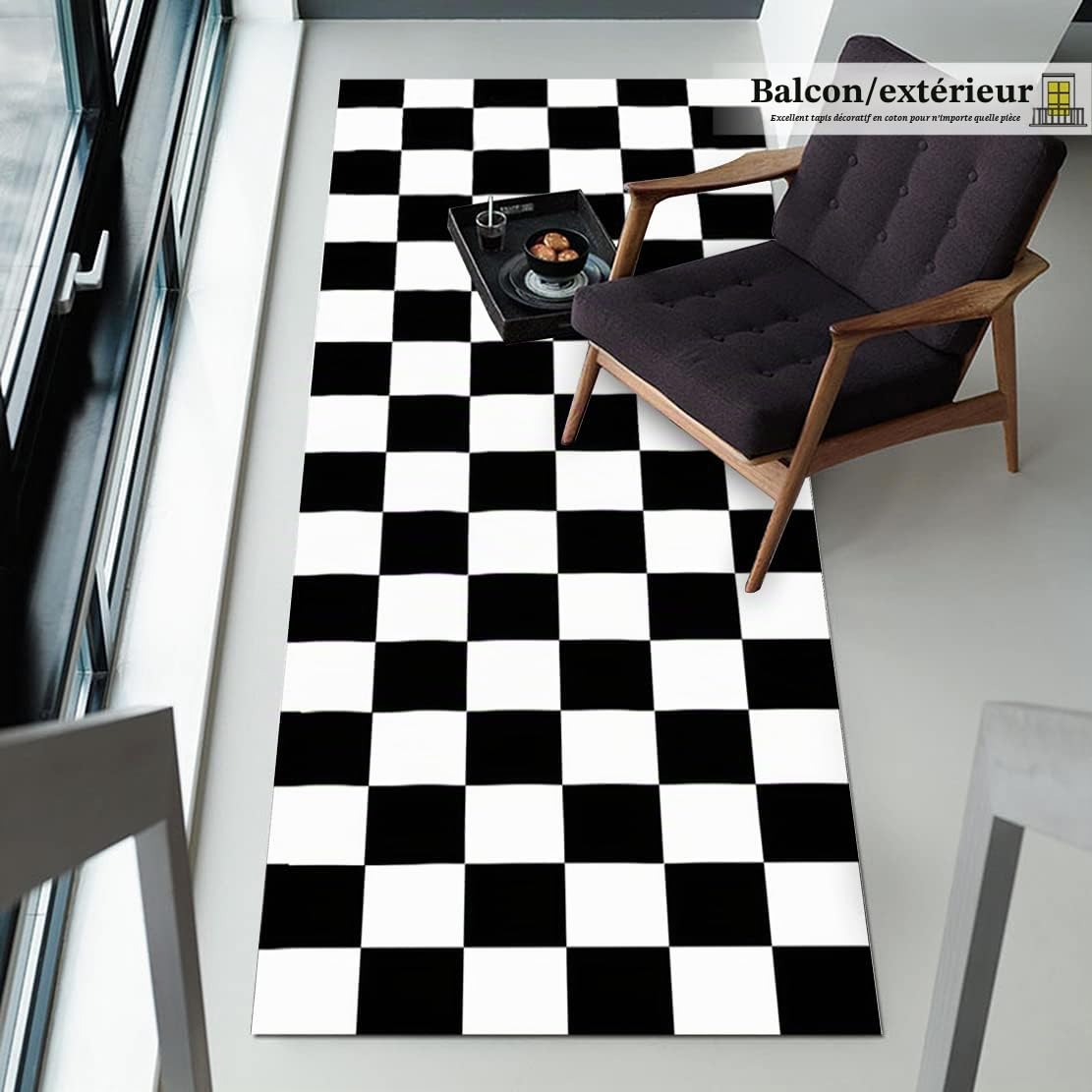 Tapis Damier Noir Et Blanc - Tapis Salon Grand, Chambre Adulte - Blanc, 160X230cm