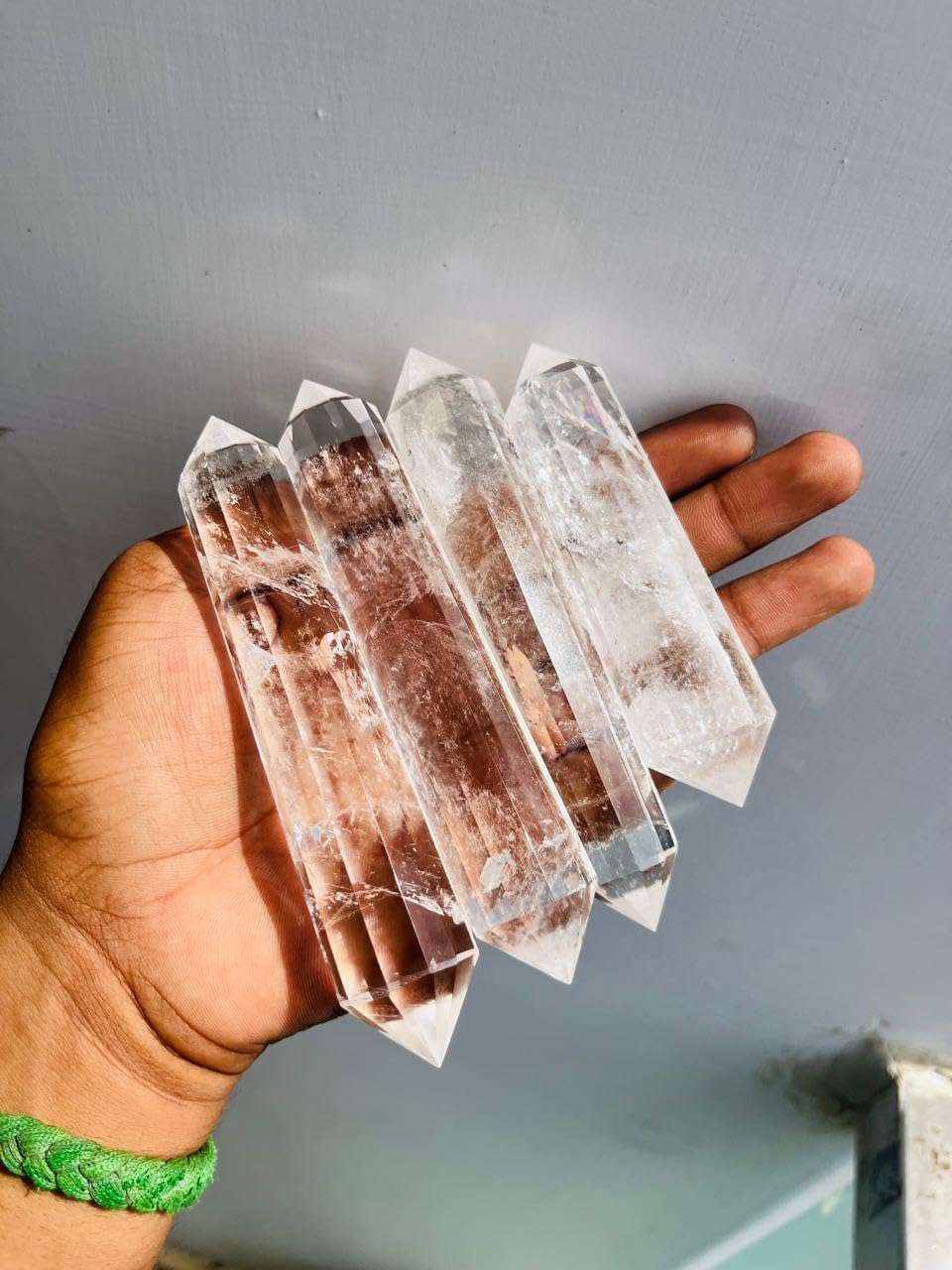 1Pcs Clear Quartz Double Terminated Point Crystal Gifts Healing Crystal Handmade Crystal Carved Point for Home Office Decorative 4-5inche - Image 5
