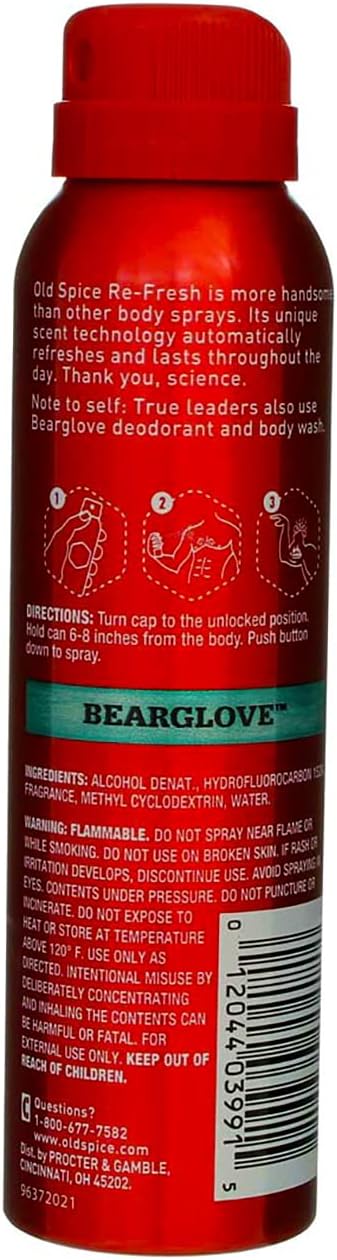 Old Spice, Refresh Body Spray, Bearglove - 3.75 Oz (3 Pack)
