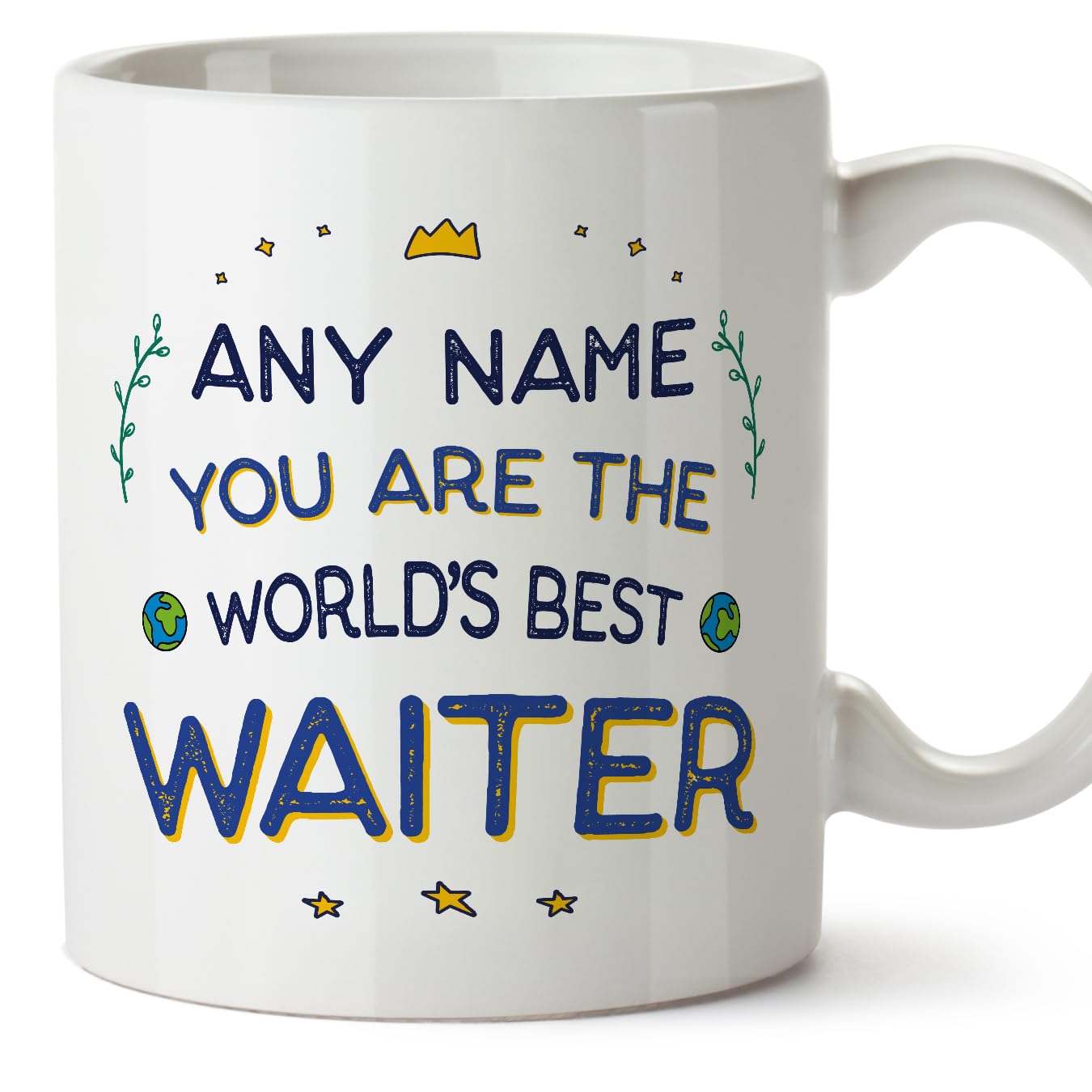 MUGFFINS Personalised Mug for Waiter Man - in English - World's Best - Funny Custom Gift for Colleagues - Ceramic 11oz Mug