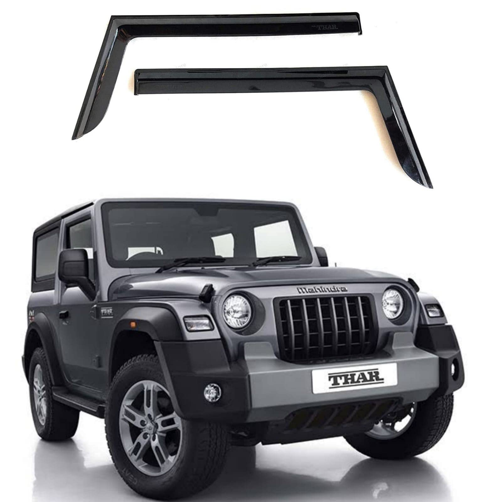 Side Door Visor for Mahindra Thar 2020 and Above Models | Wind Rain Deflector | Black Finish | Pack of 2 Pieces
