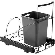 Joyibay Pull Out Trash Can Holder, Carbon Steel Under Sink Cabinet Waste Bin Holder with Smooth Sliding Tracks, 15.75 x 10.03 x 16.73 in, Fits 7.5-8.75 Gallons Bin, Trash Can Not Included, Black