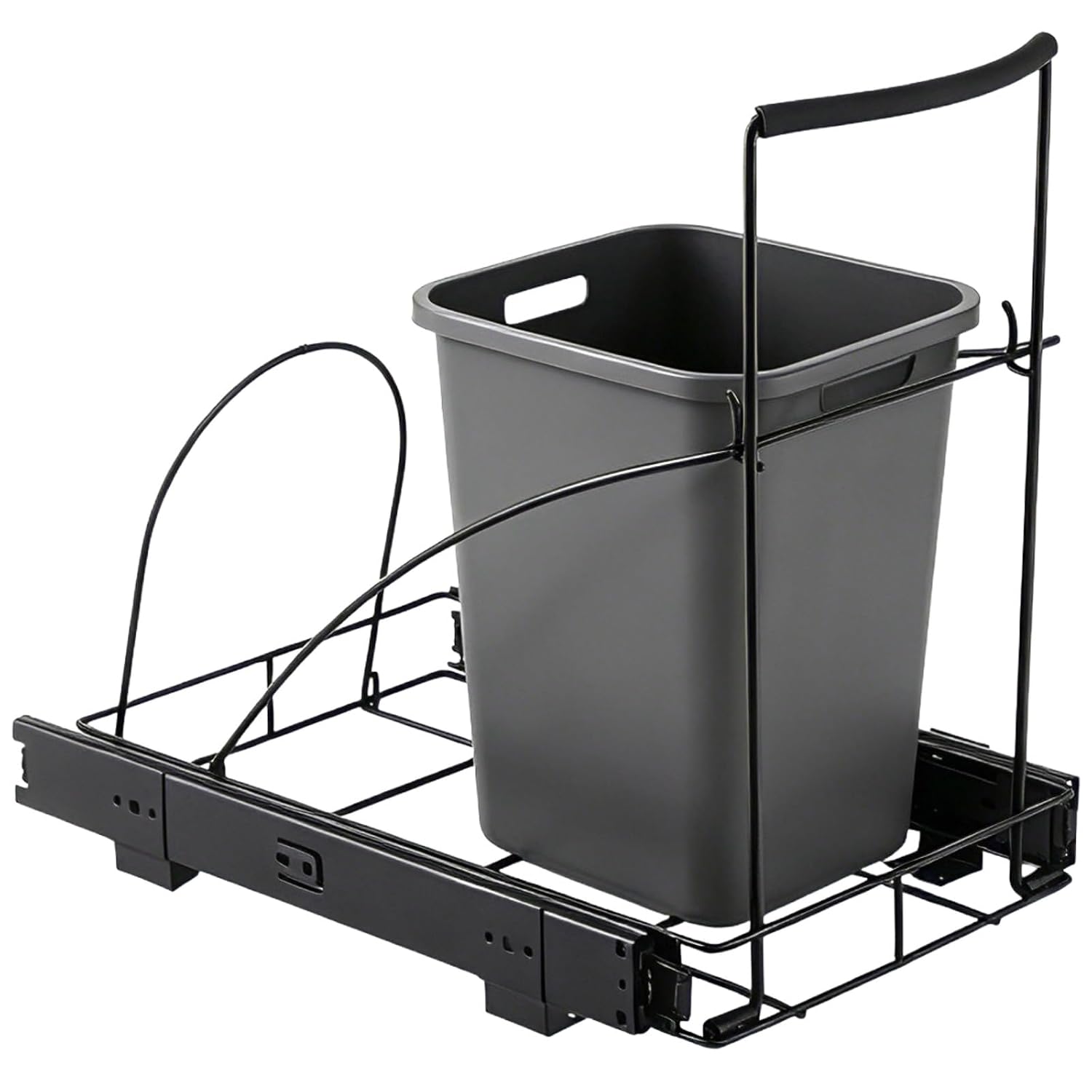 Joyibay Pull Out Trash Can Holder, Carbon Steel Under Sink Cabinet Waste Bin Holder with Smooth Sliding Tracks, 15.75 x 10.03 x 16.73 in, Fits 7.5-8.75 Gallons Bin, Trash Can Not Included, Black