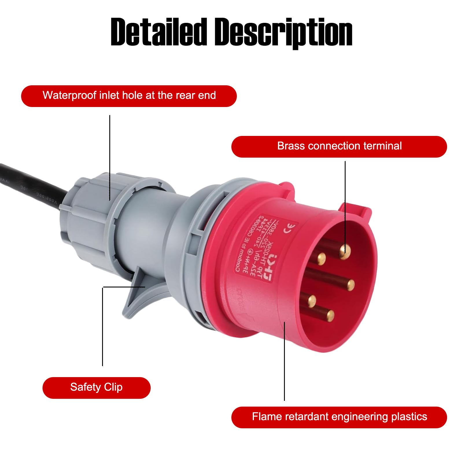 Adaptateur CEE 32 A vers 16 A, VDE, protection IP44, 400 V (0,5 m), 5 x 2,5 mm²