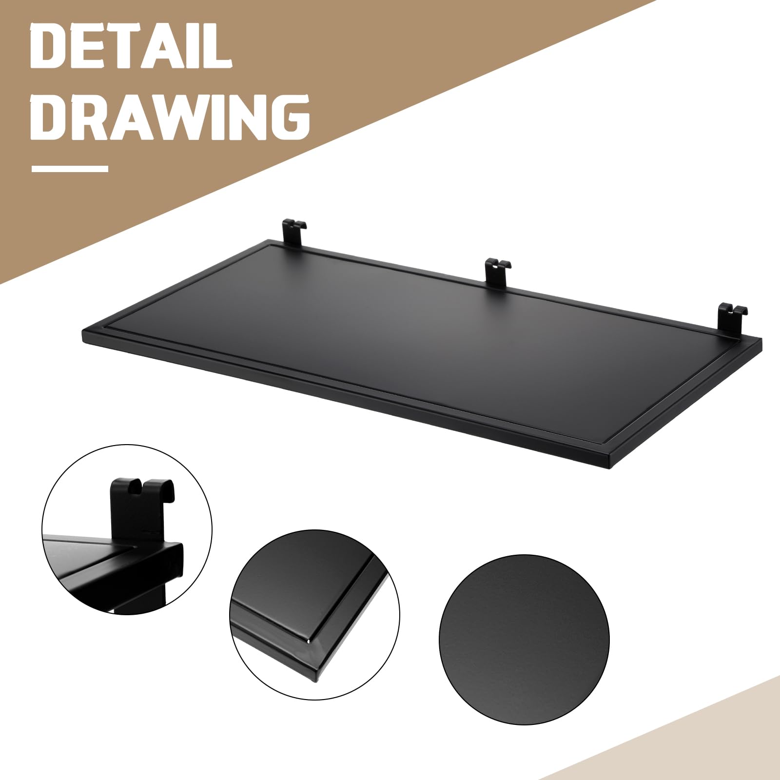 Zonon Set di 4 mensole a griglia in metallo, resistenti, da appendere, per pannelli a griglia, per casa, negozi e boutique (nero, 61 x 30 cm)