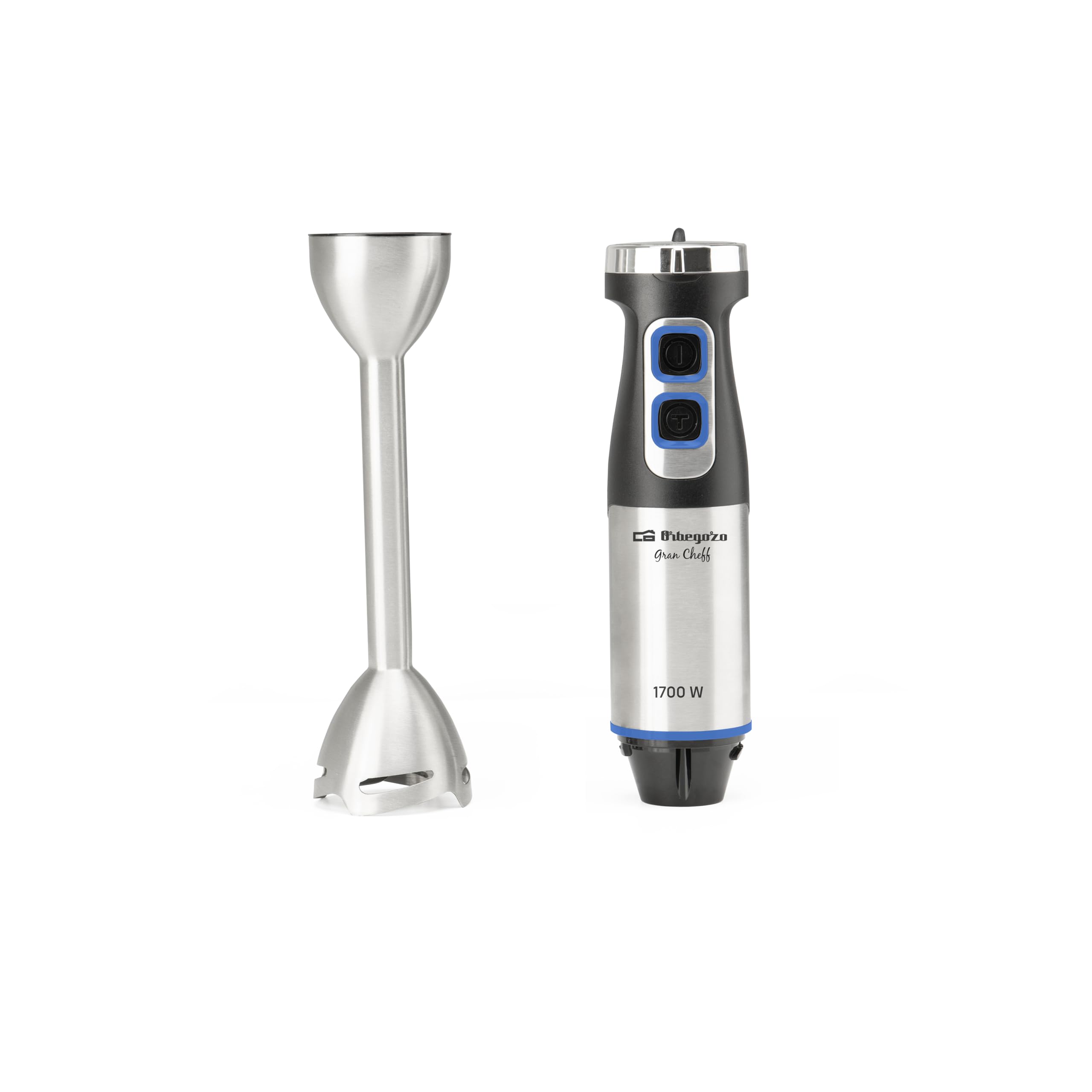 Orbegozo BT 5017 Batidora de Mano 1700W con Motor DC, Velocidad Ajustable, Función Turbo, Accesorio Varillas, Picador 600 ml y Vaso Medidor 900 ml