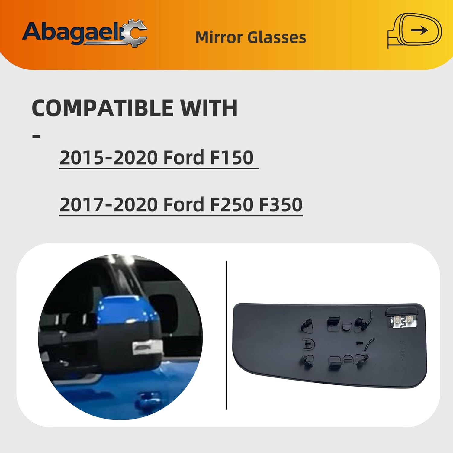 Heated Lower Mirror Glass Passenger Side for 2015-2020 Ford F150, 2017-2020 F250 F350, Chrome Plated OEM Fit Flat Lower Mirror, Plug and Play Scratch-Resistant Wear-Resistant