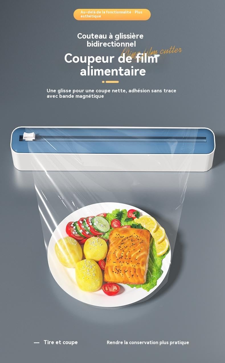 Distributeur de film alimentaire,boîte de rangement avec coupe-film alimentaire,distributeur de papier aluminium et film alimentaire avec coupe-film,pour la cuisine (3 pcs) (Version Aimantée)