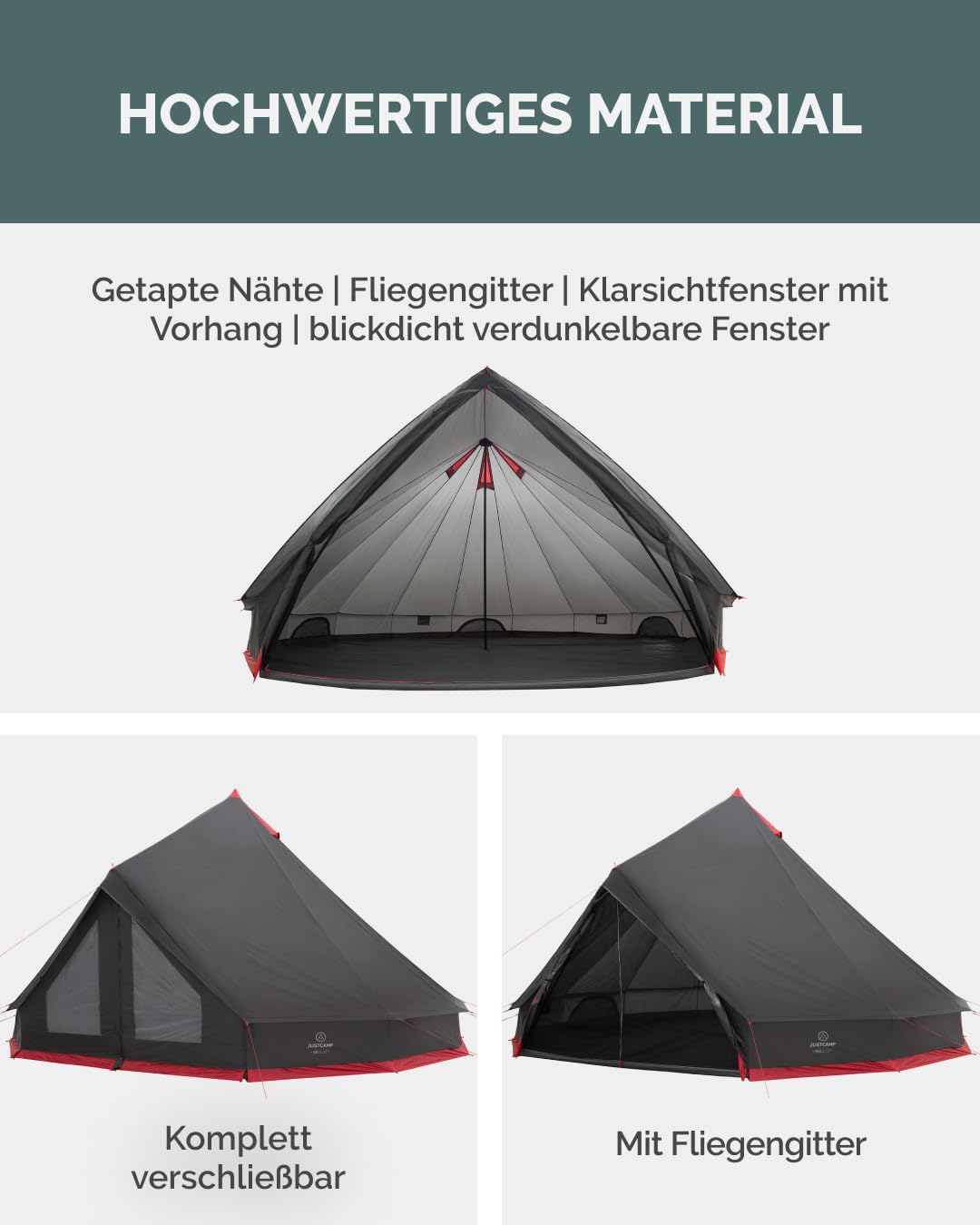 Justcamp Bell 12 Tipi Tente de Camping familiale, 12 Personnes, Tente Pyramide