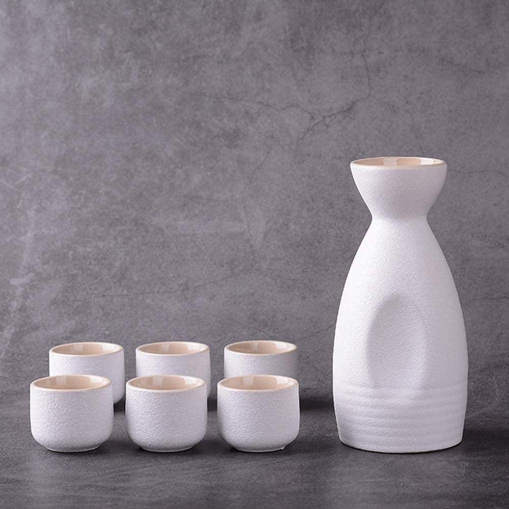 SePkus Service à saké Japonais, Tasse à saké Traditionnelle, Design Peint à la Main, poterie en Porcelaine, Artisanat en céramique, Verres à vin, Tasses 7 pièces, Blanc, Rond (Rond Blanc)