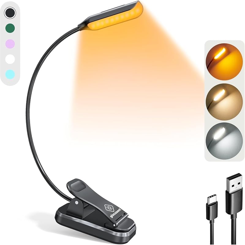 Willow Book Light for Reading in Bed, 10 LED Bright Reading Light | 3 Colors & 3 Brightness, Rechargeable, 80Hrs, Lightweight, Clip on, Christmas Stocking Stuffers, Gifts, Book Lovers, Reader
