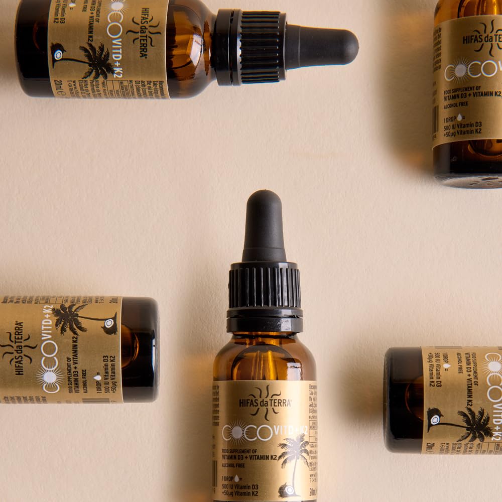 HIFAS DA TERRA CocoVit D + K2 Líquido - 500 UI Vitamina D3 + 50 µg Vitamina K2 por gota - Suplemento en aceite MCT de coco - Apoyo al Sistema Inmunitario y Estado de Ánimo - Formato con gotero, 20 ml