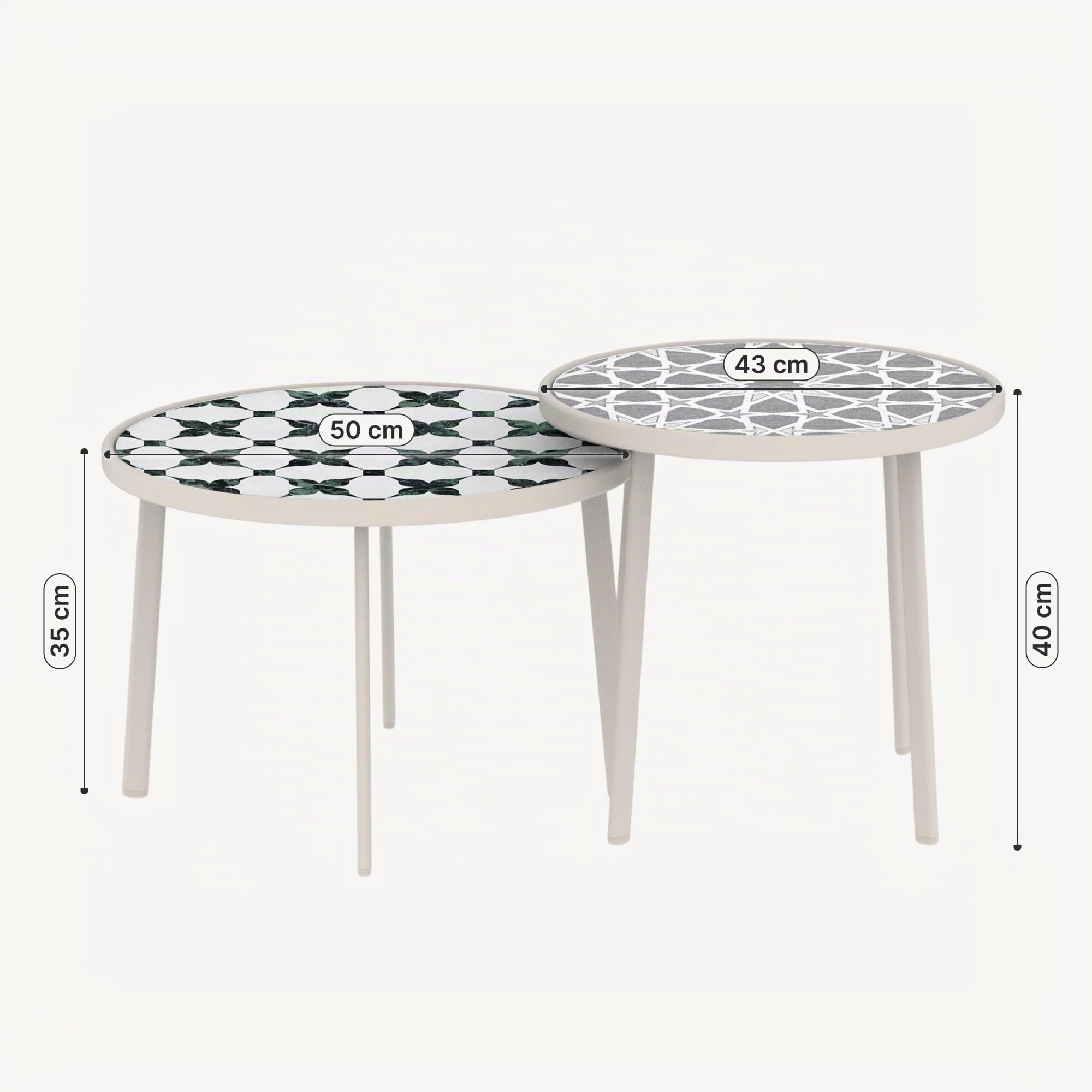 casa.pro Couchtisch Outdoor wetterfest 2er Set Faeto Glasplatte Champagne