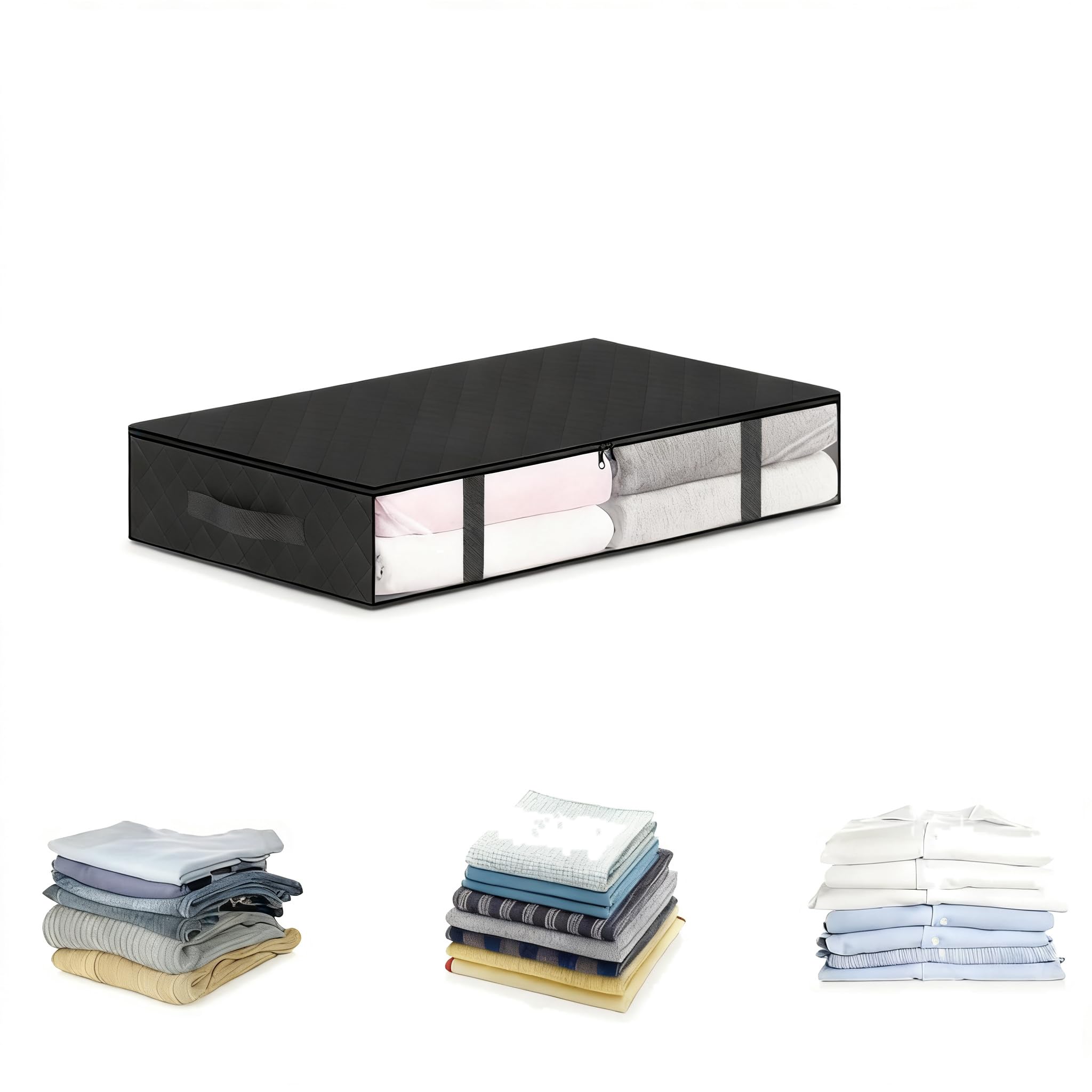 TWISAXC Large Capacity Under Bed Storage Containers For Efficient Shoe Storage Under Bed And Bedroom Organization Blankets, Parallel bars small bottom black