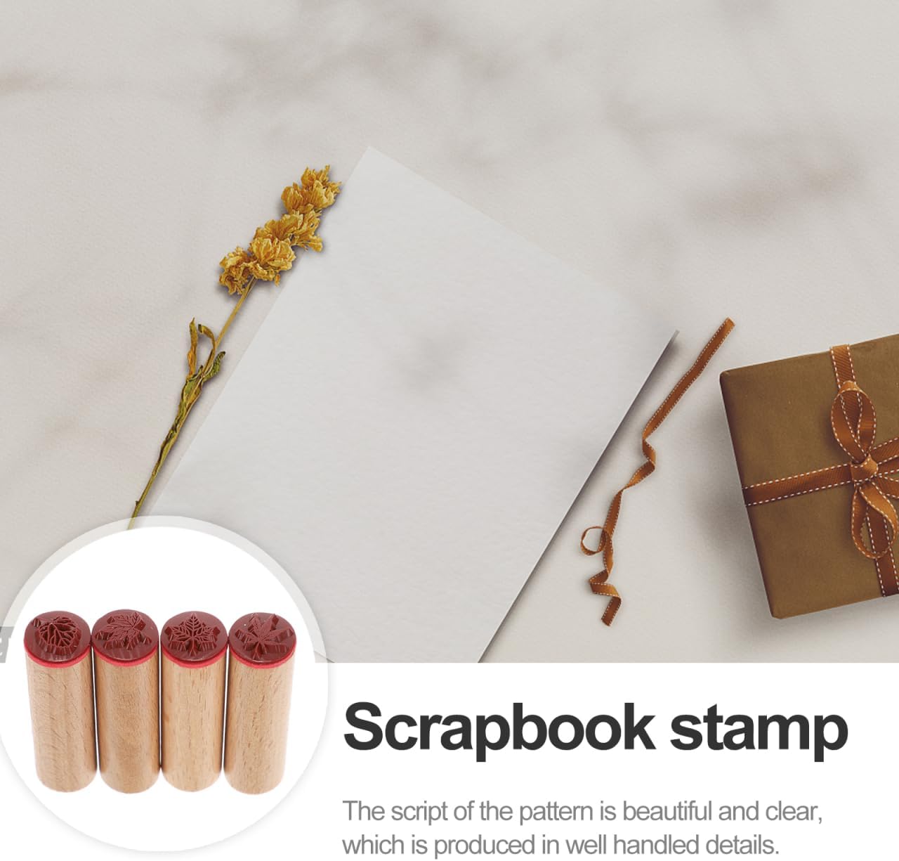 COHEALI 4Pcs Wooden Rubber Stamps for DIY Scrapbooking, Floral Leaf Rubber Stamps, Ideal for Crafting, Card Making, and Planner Decoration