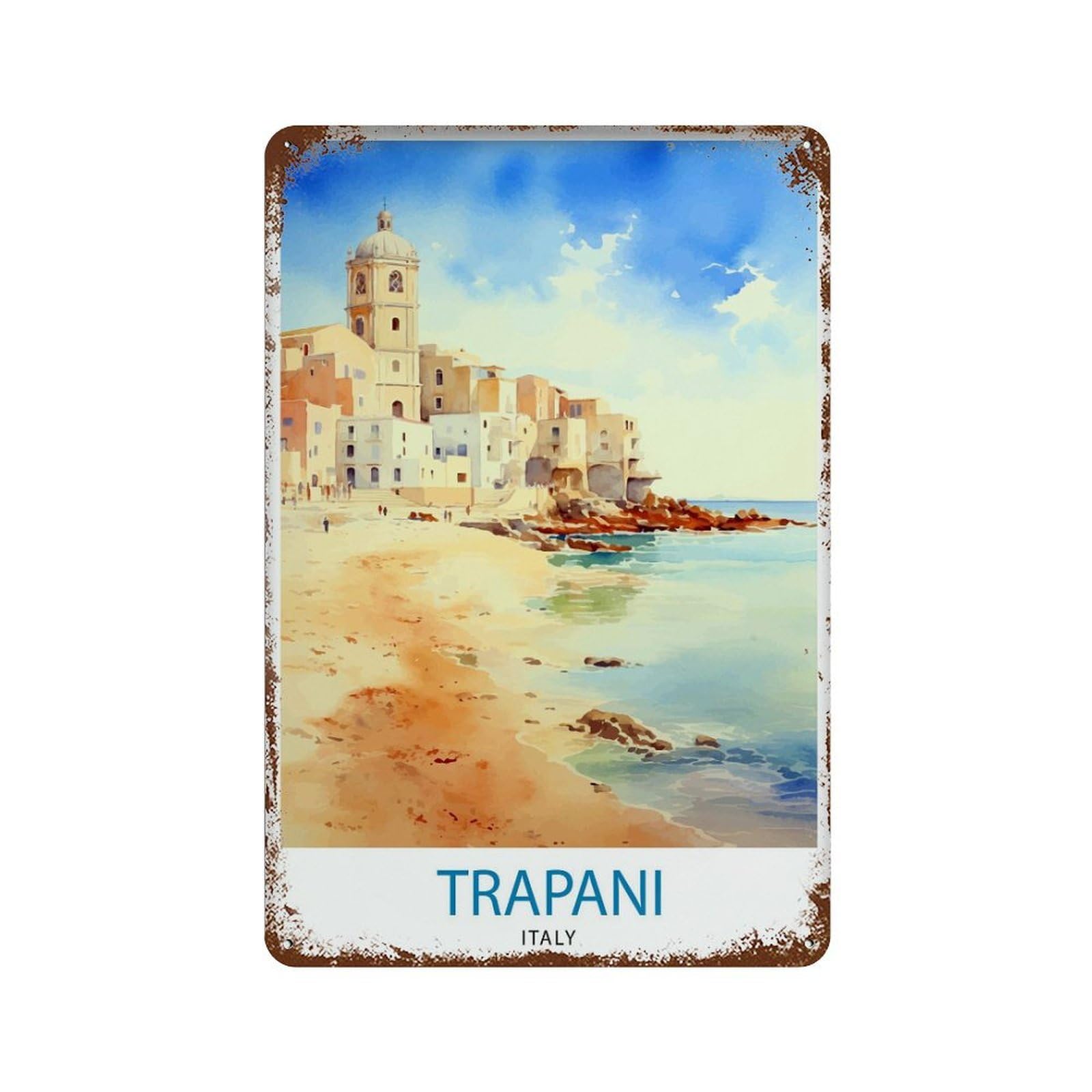 xiaoxiaoshen Trapani Italy Coastal Sicilian City Beach Italian Seaside Travel to_3 Wall Decor Art Metal Tin Poster Modern Home Decor Art Home Bar Shop Decorations Vintage Sign 30x20cm