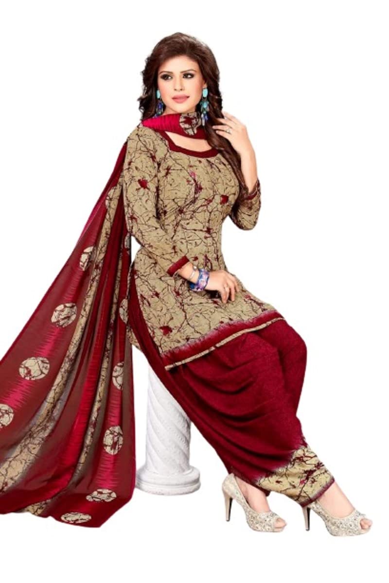 Unstitched Printed Crepe Kurta & Patiyala Dress Material With Dupatta Printed (Multicolor)